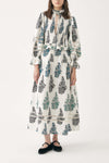 Robe longue à smocks et imprimée à la main Muguet