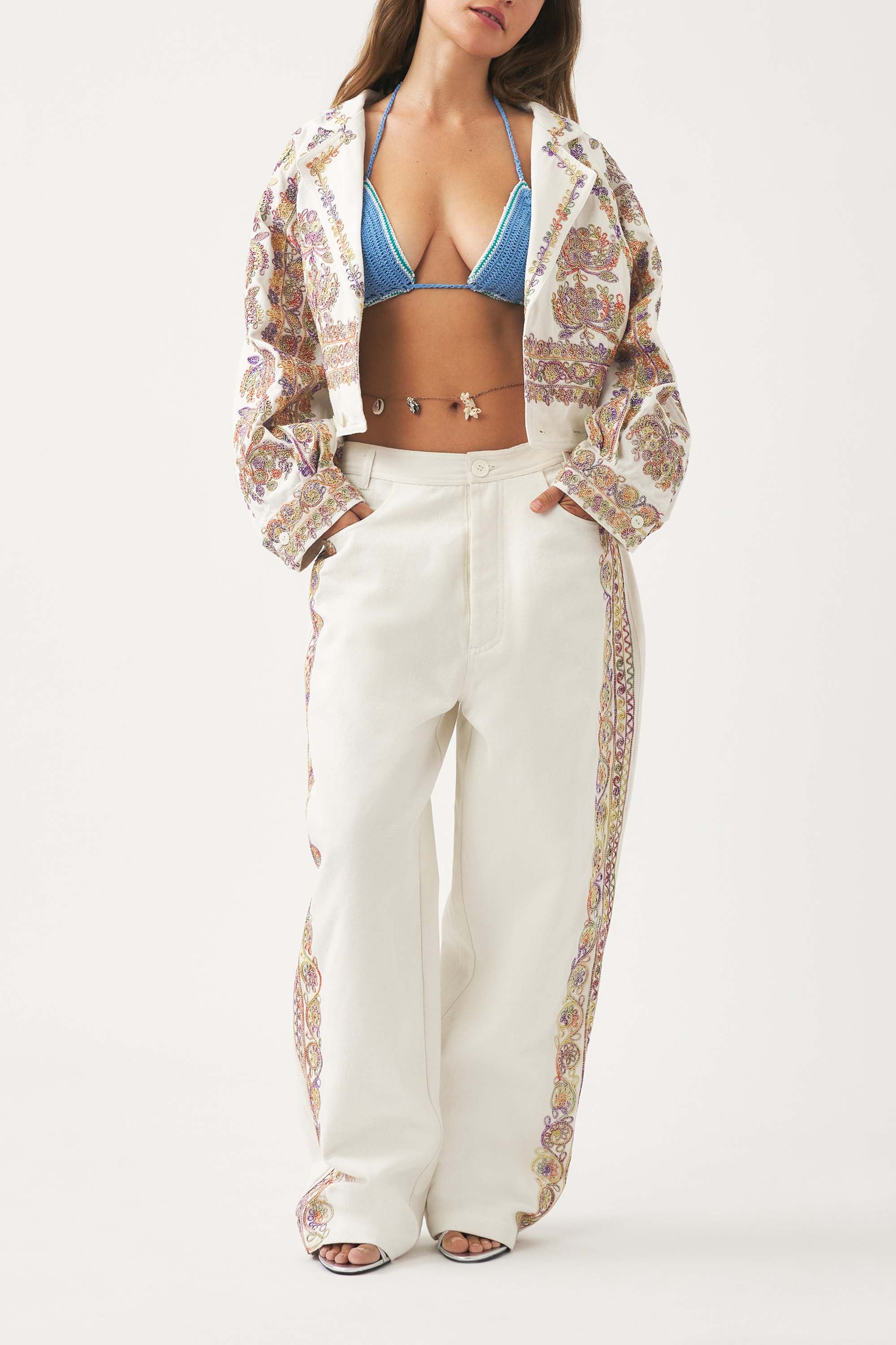 Veste à manches raglan brodée à la main Neil