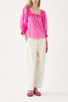 Squared-collar and smocked blouse Perrine