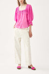 Squared-collar and smocked blouse Perrine
