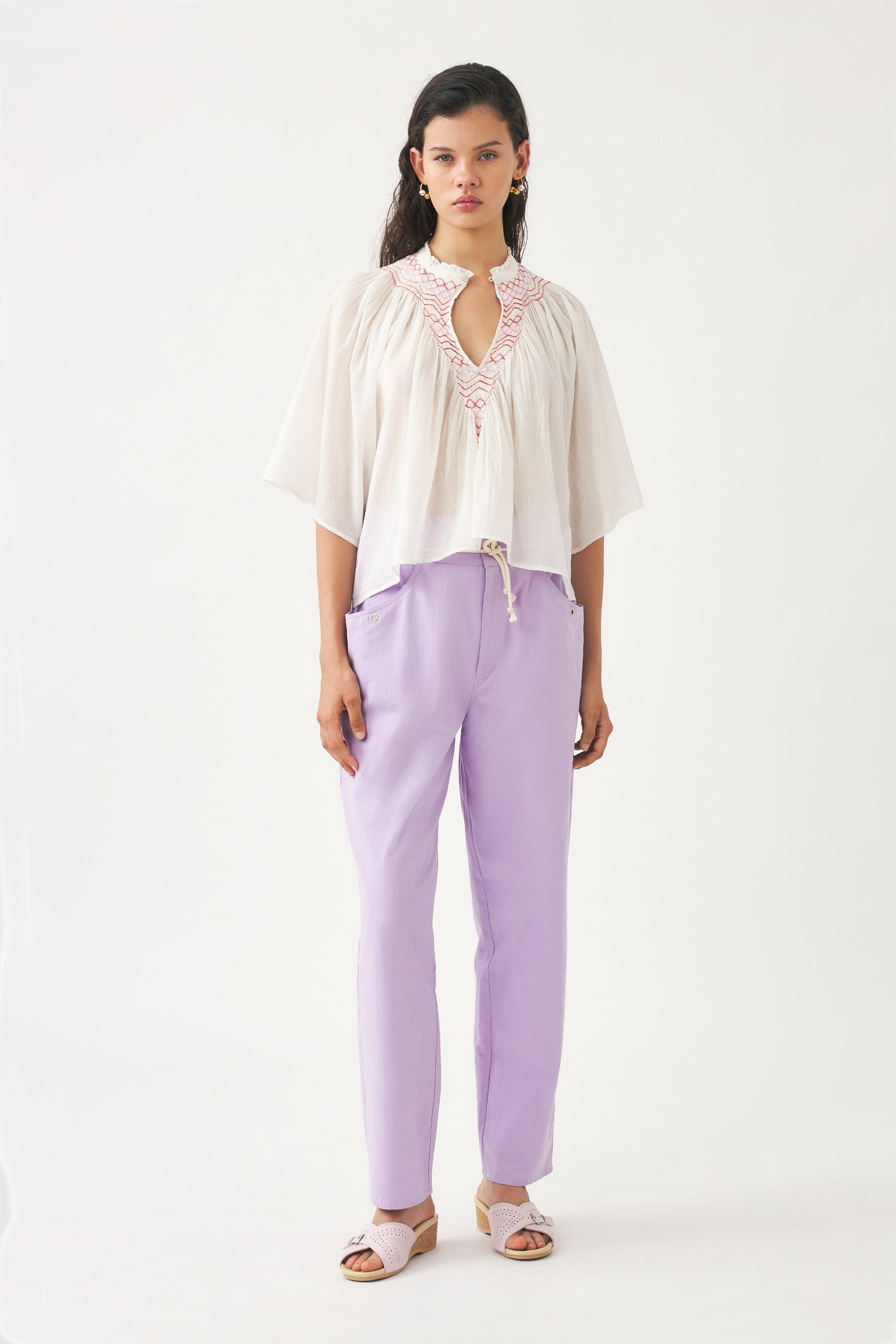Cotton voile hand-embroidered blouse Ayo