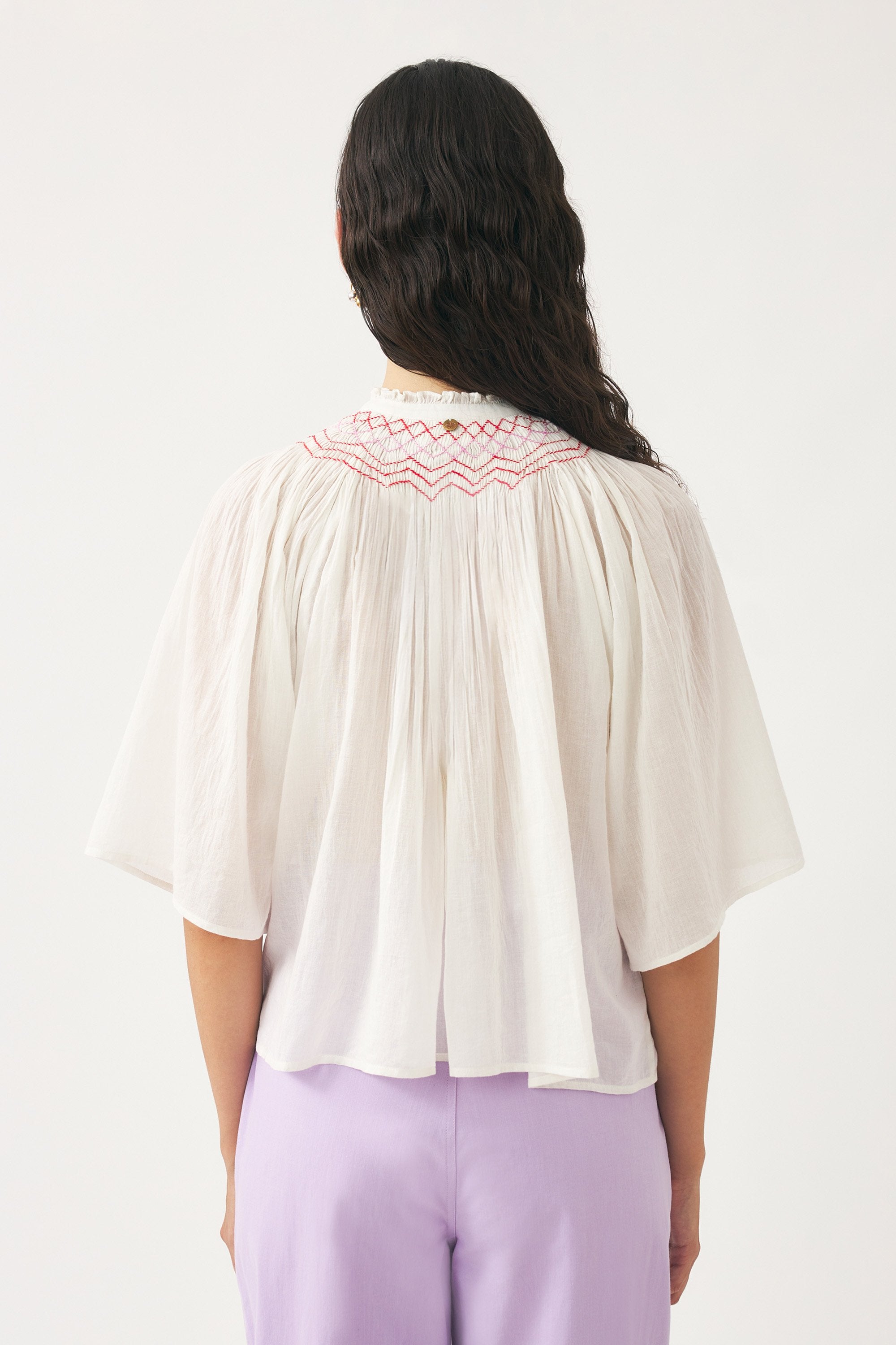 Cotton voile hand-embroidered blouse Ayo