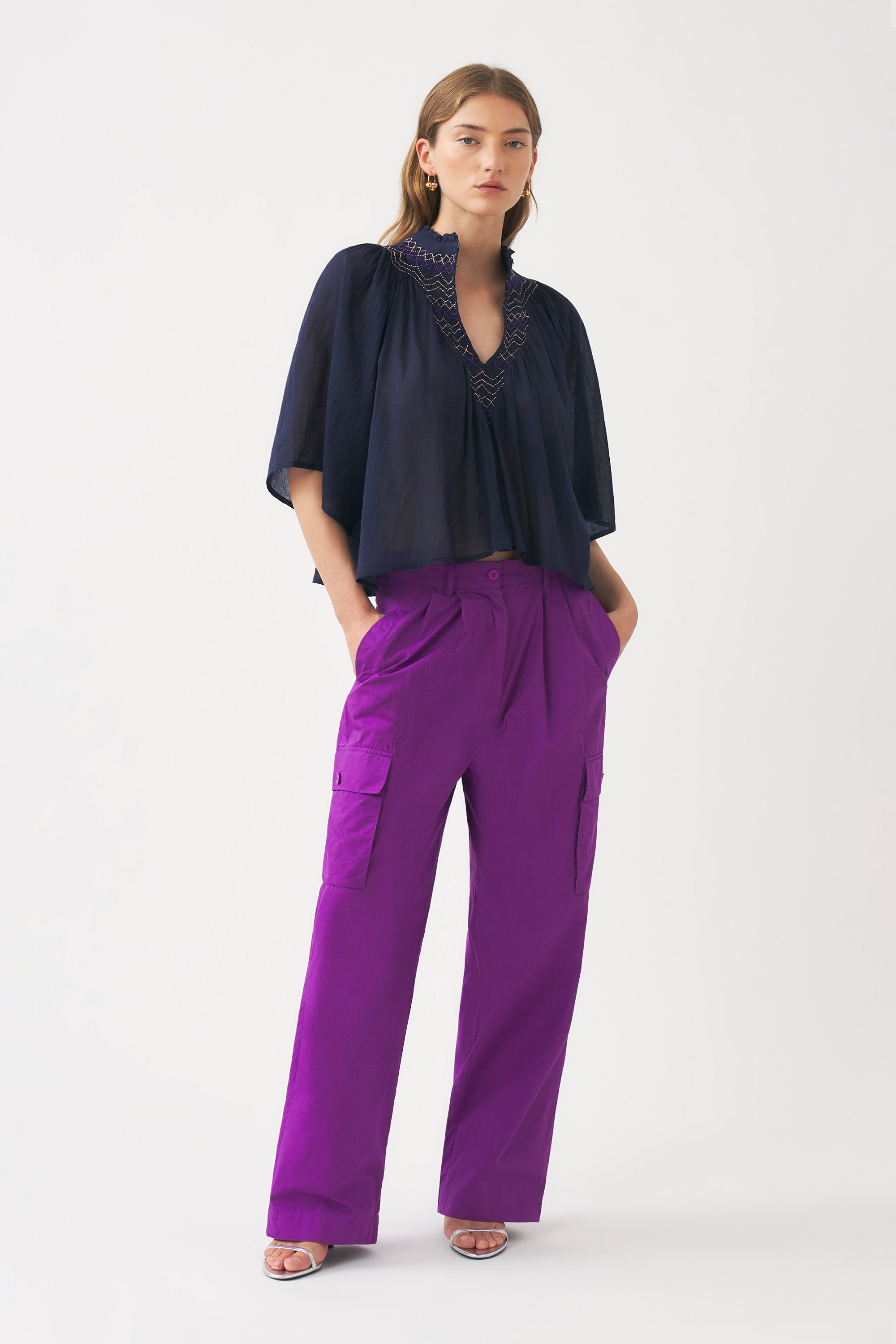 Bluse aus Baumwollvoile mit Handstickerei Ayo