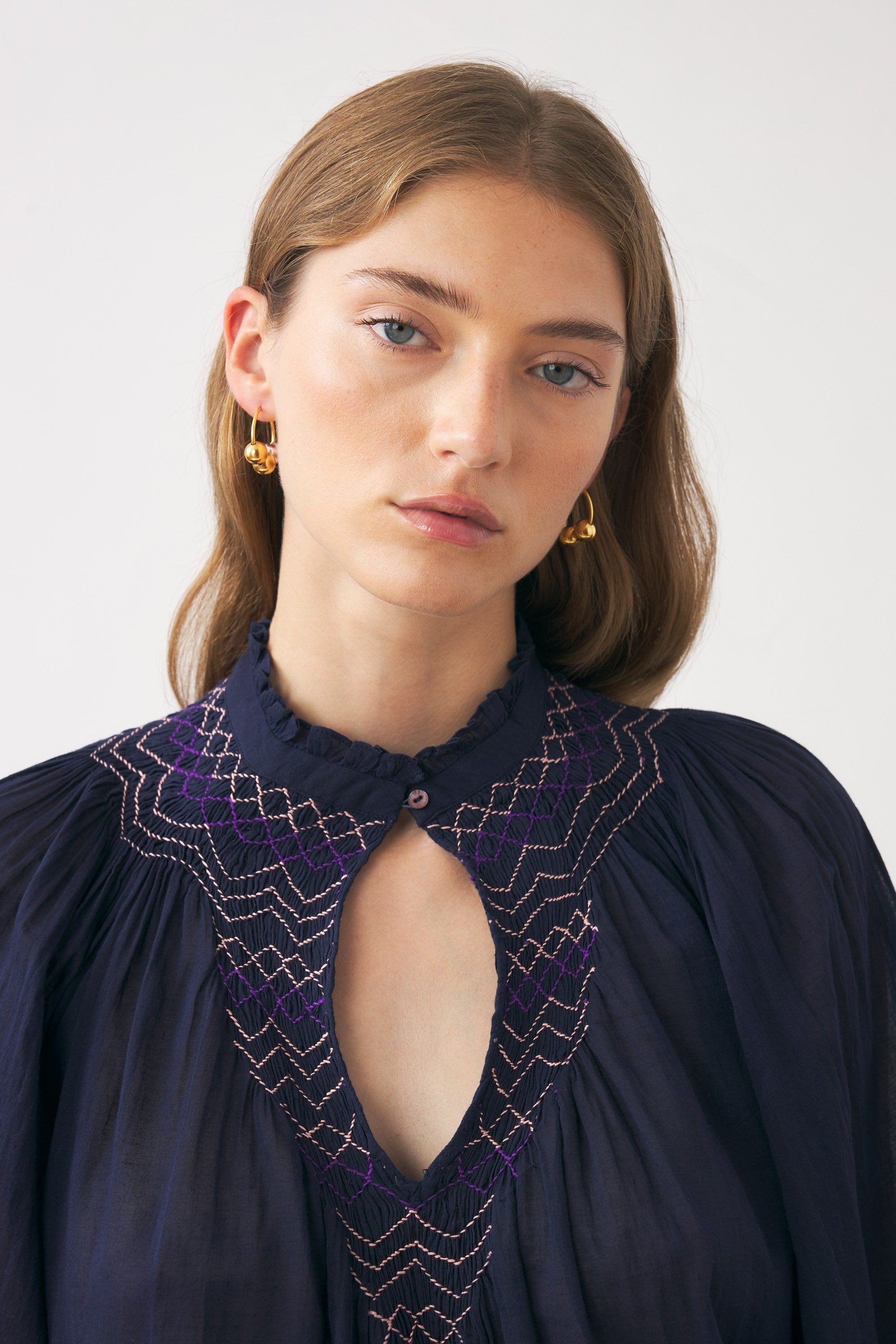 Bluse aus Baumwollvoile mit Handstickerei Ayo