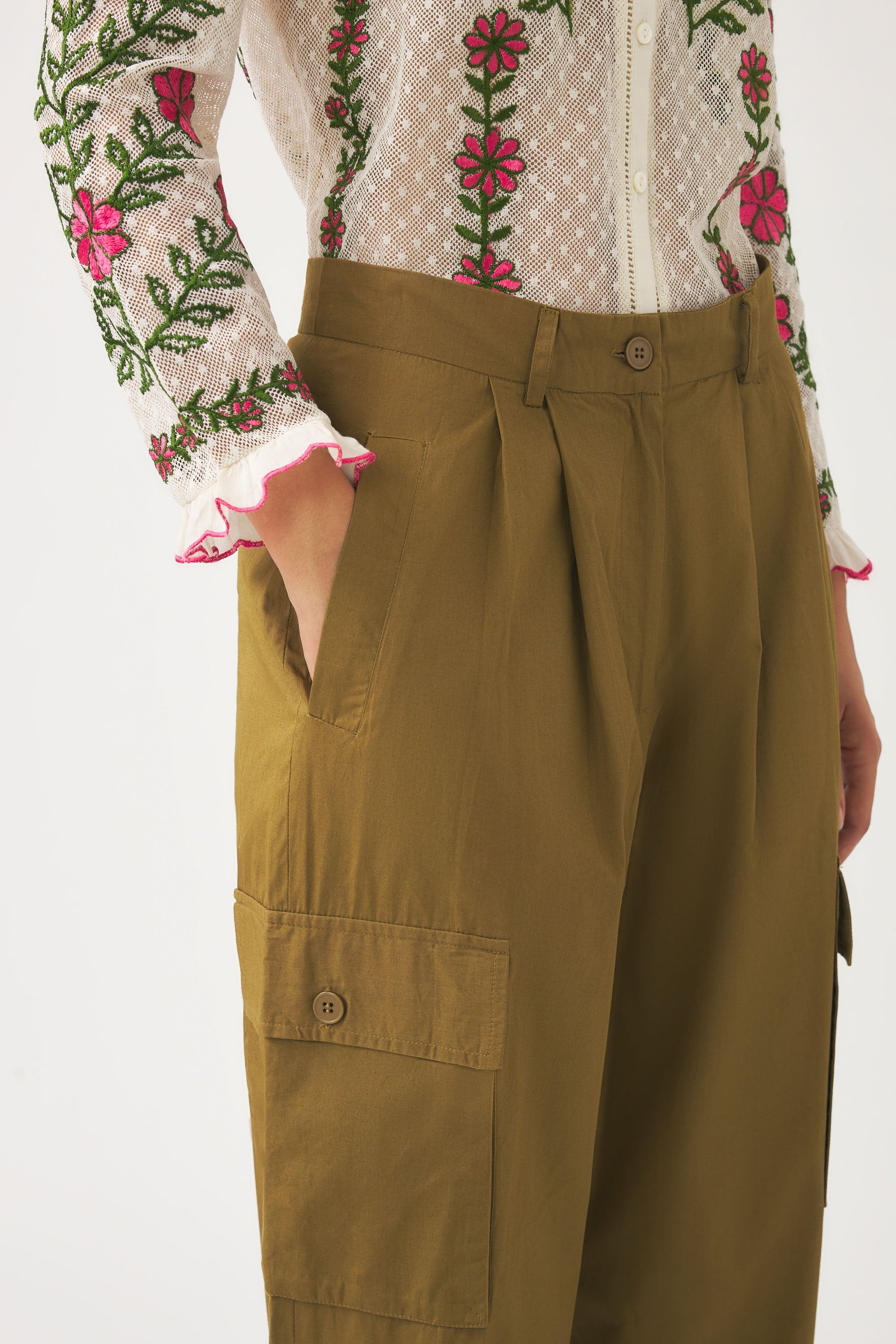 Pantalon cargo en popeline de coton Bas