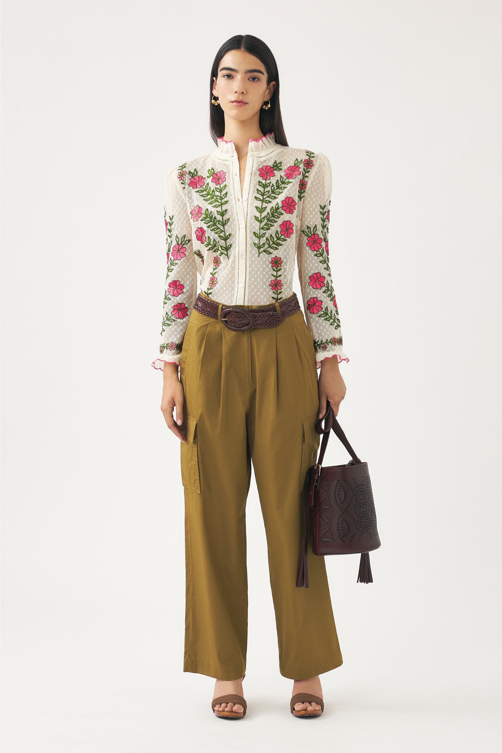 Pantalon cargo en popeline de coton Bas