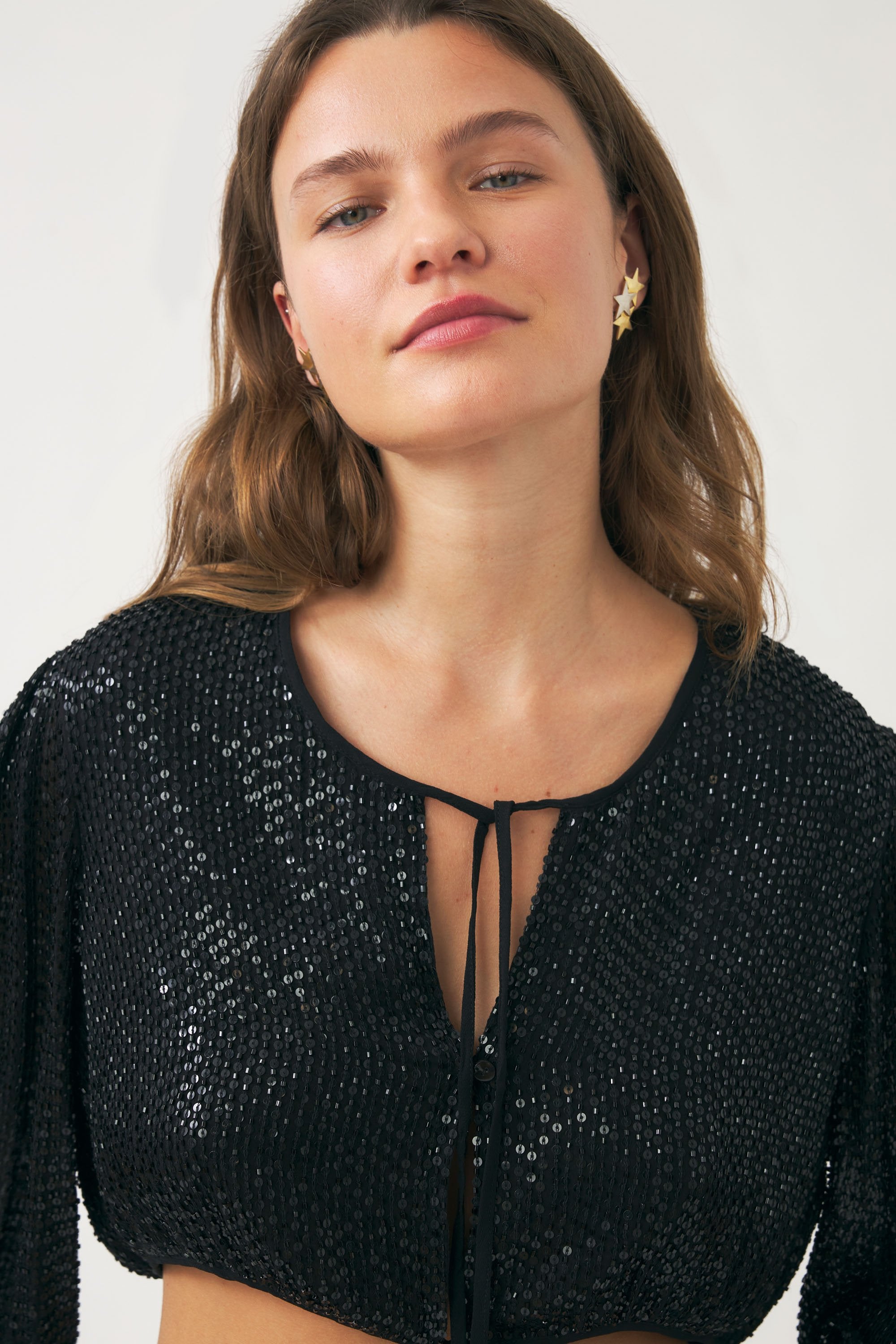 Crop top brodé à la main avec perles Dune