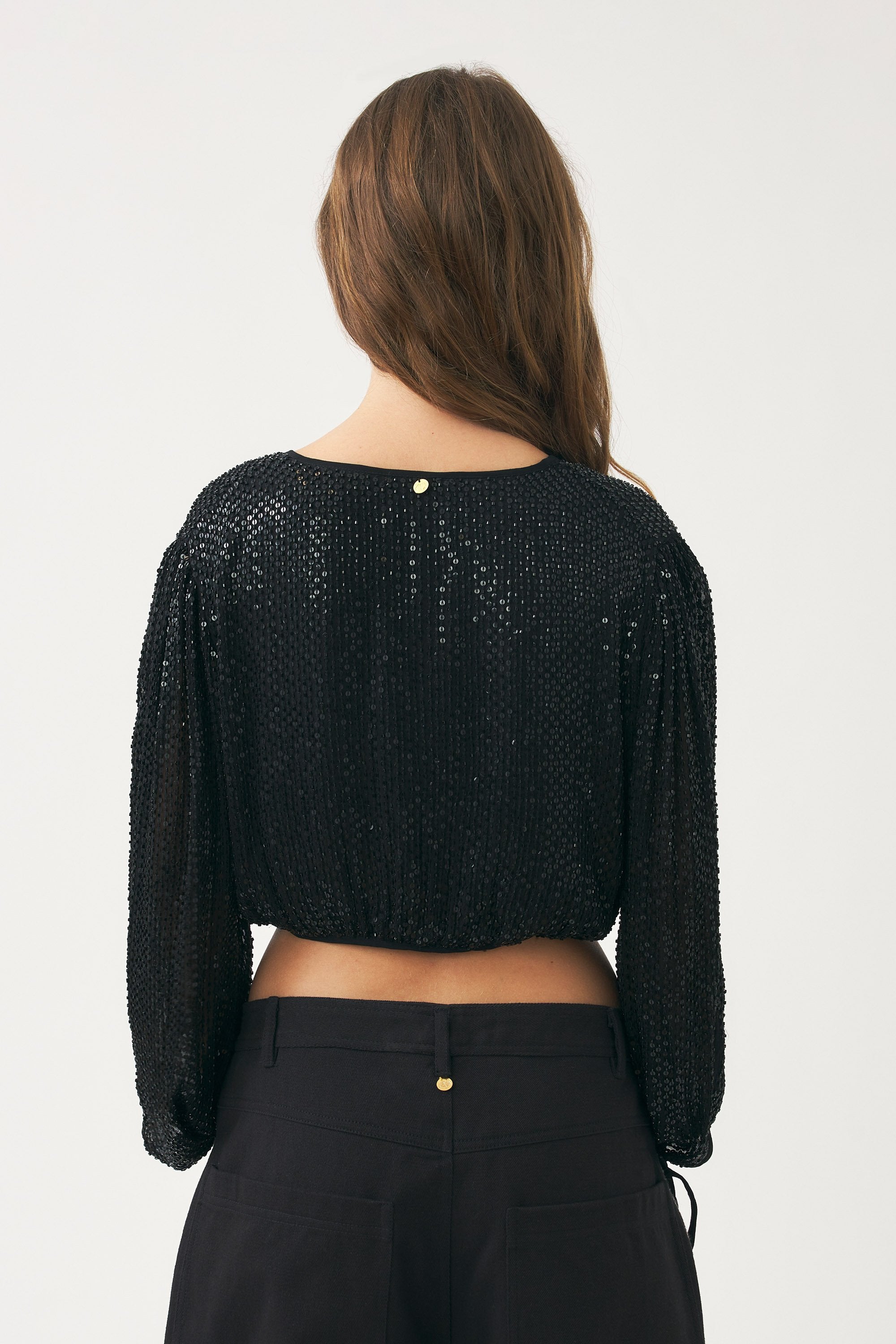 Crop top brodé à la main avec perles Dune