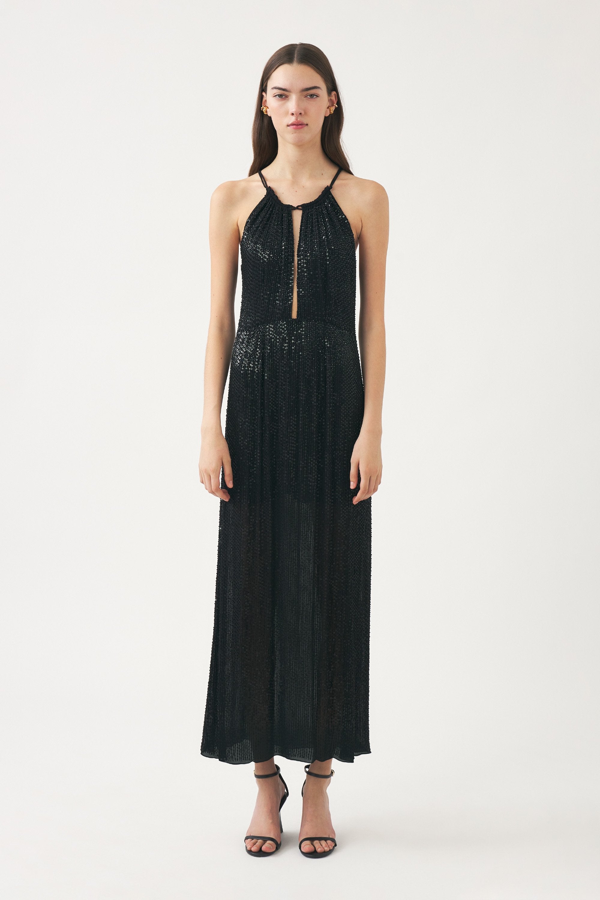 Robe longue brodée à la main avec perles Dune