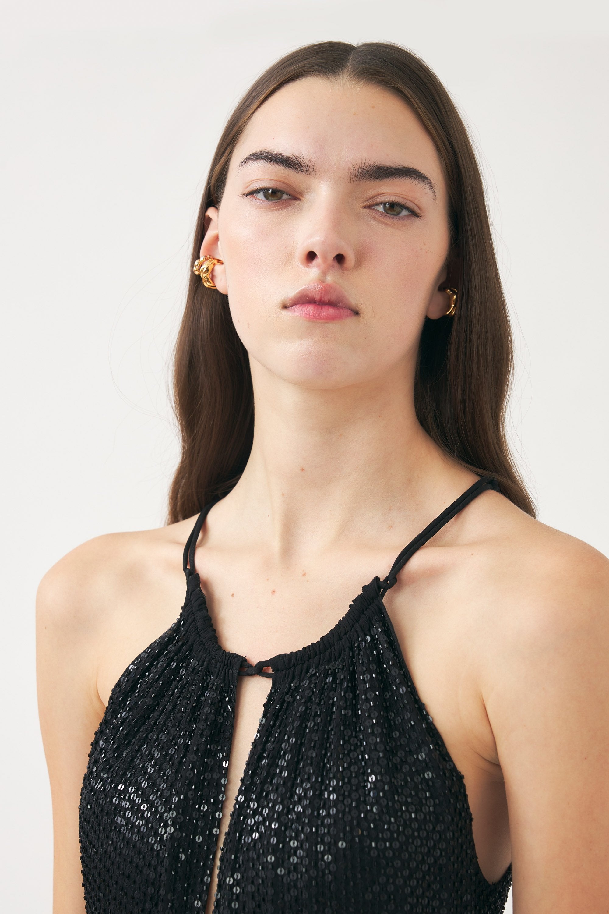 Robe longue brodée à la main avec perles Dune