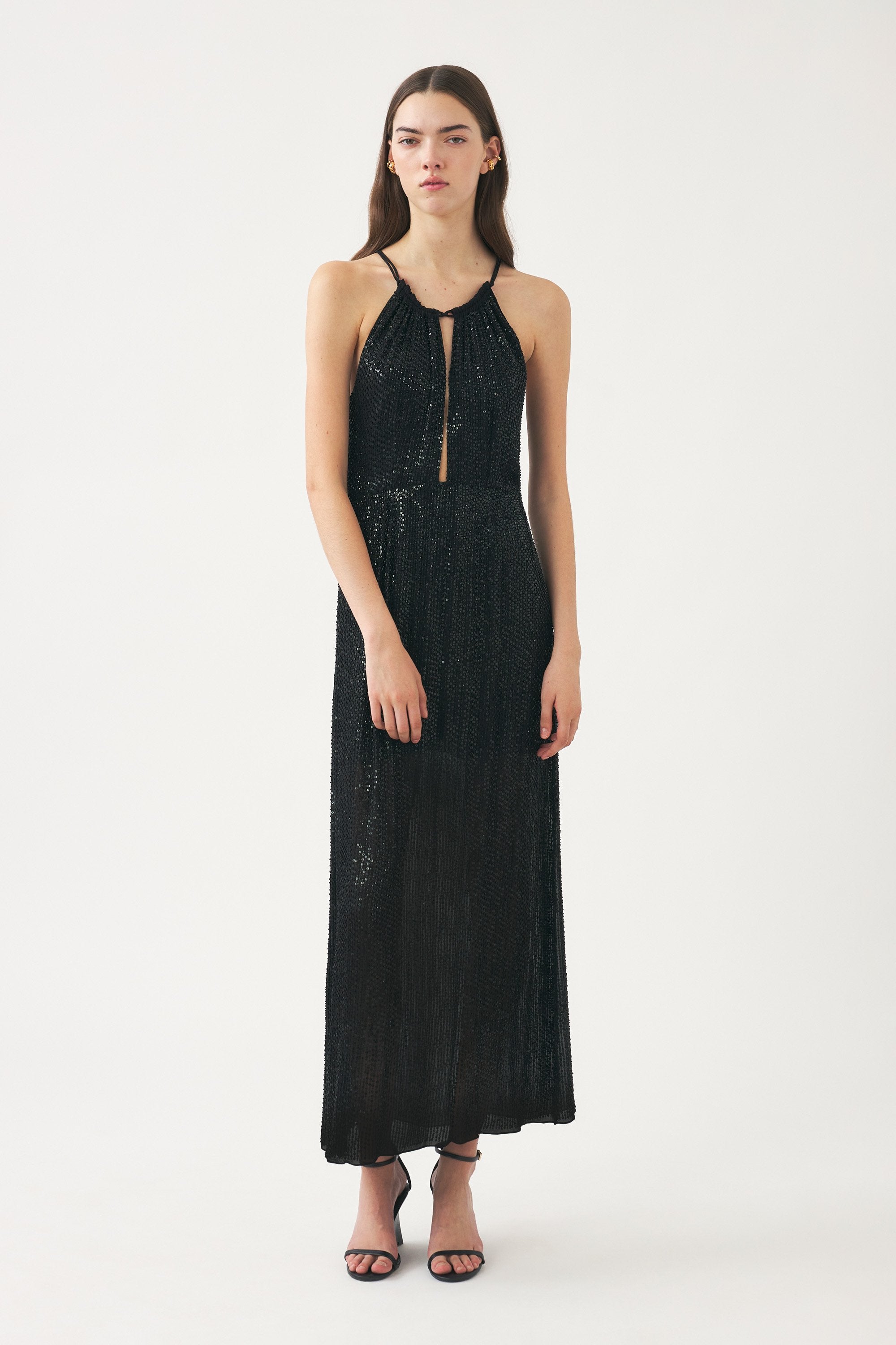 Robe longue brodée à la main avec perles Dune