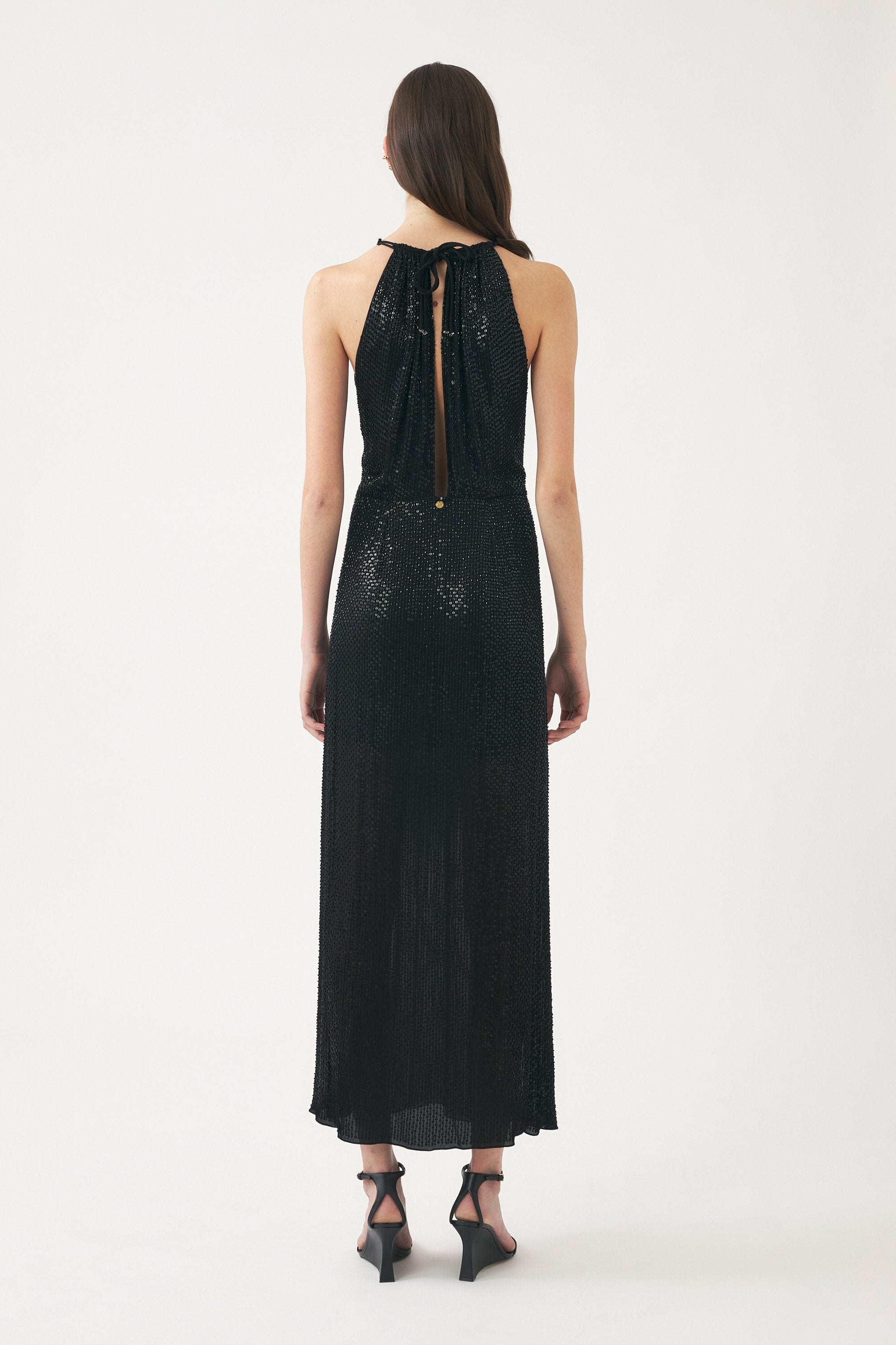 Robe longue brodée à la main avec perles Dune