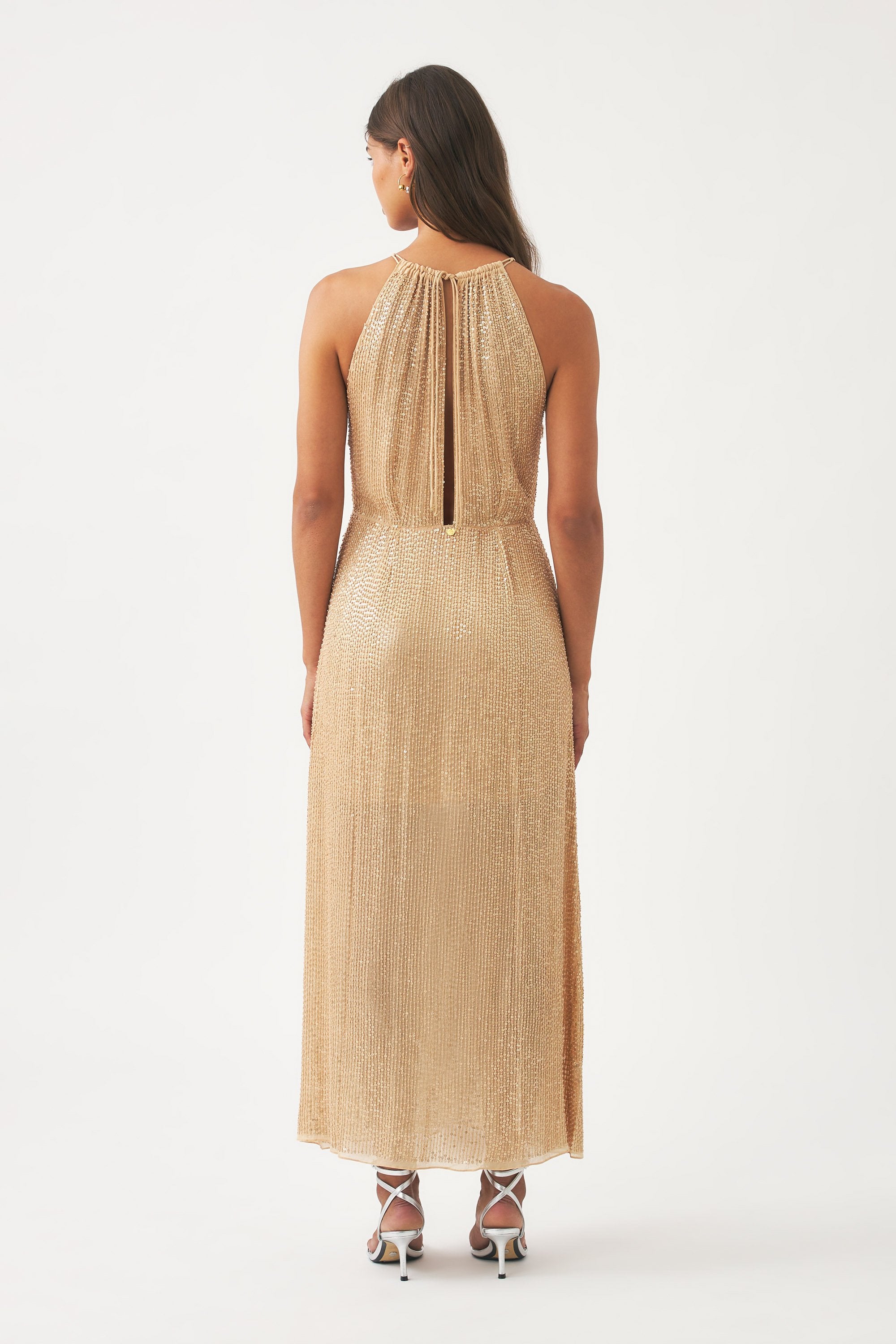 Robe longue brodée à la main avec perles Dune