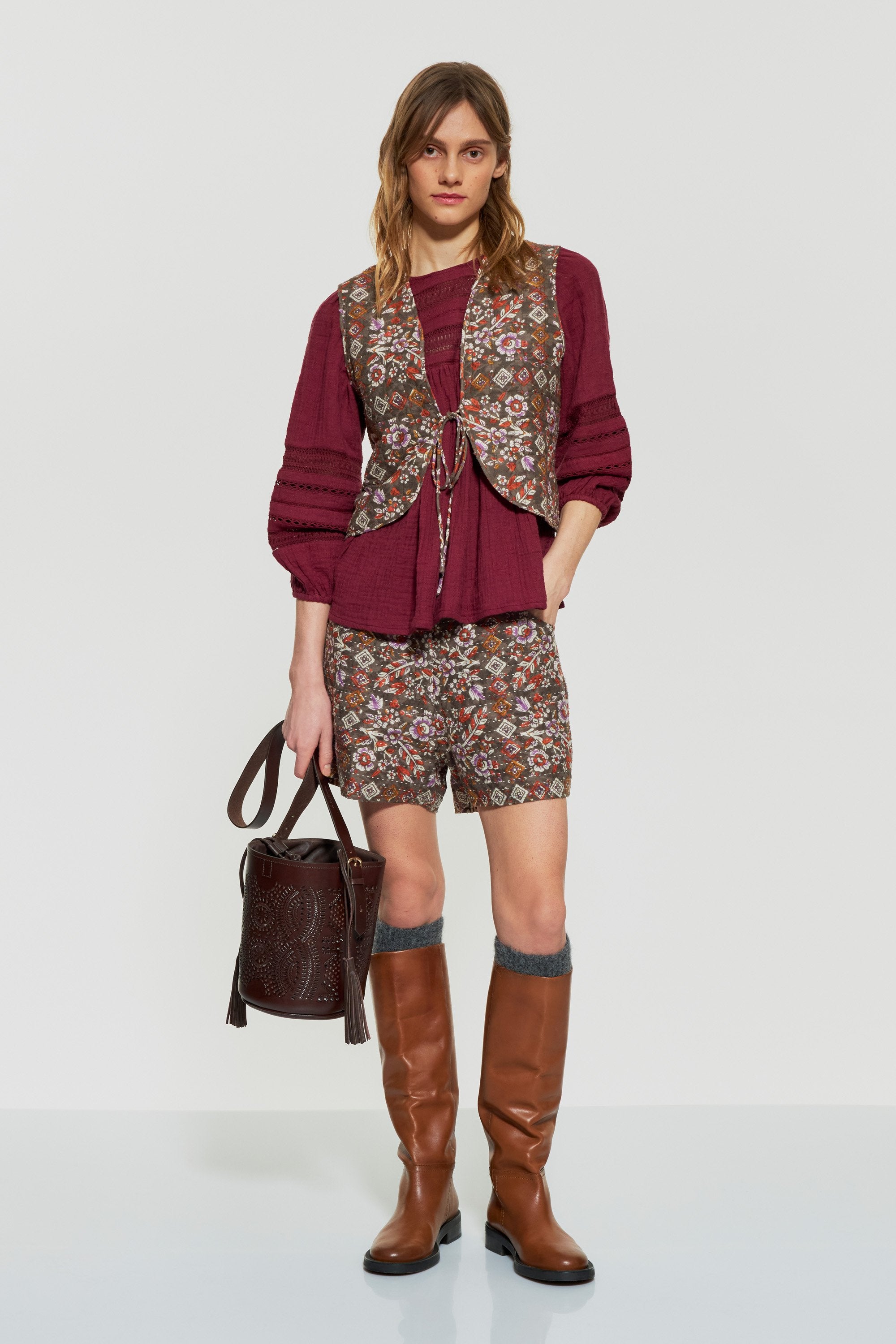 Floral quilted print shorts