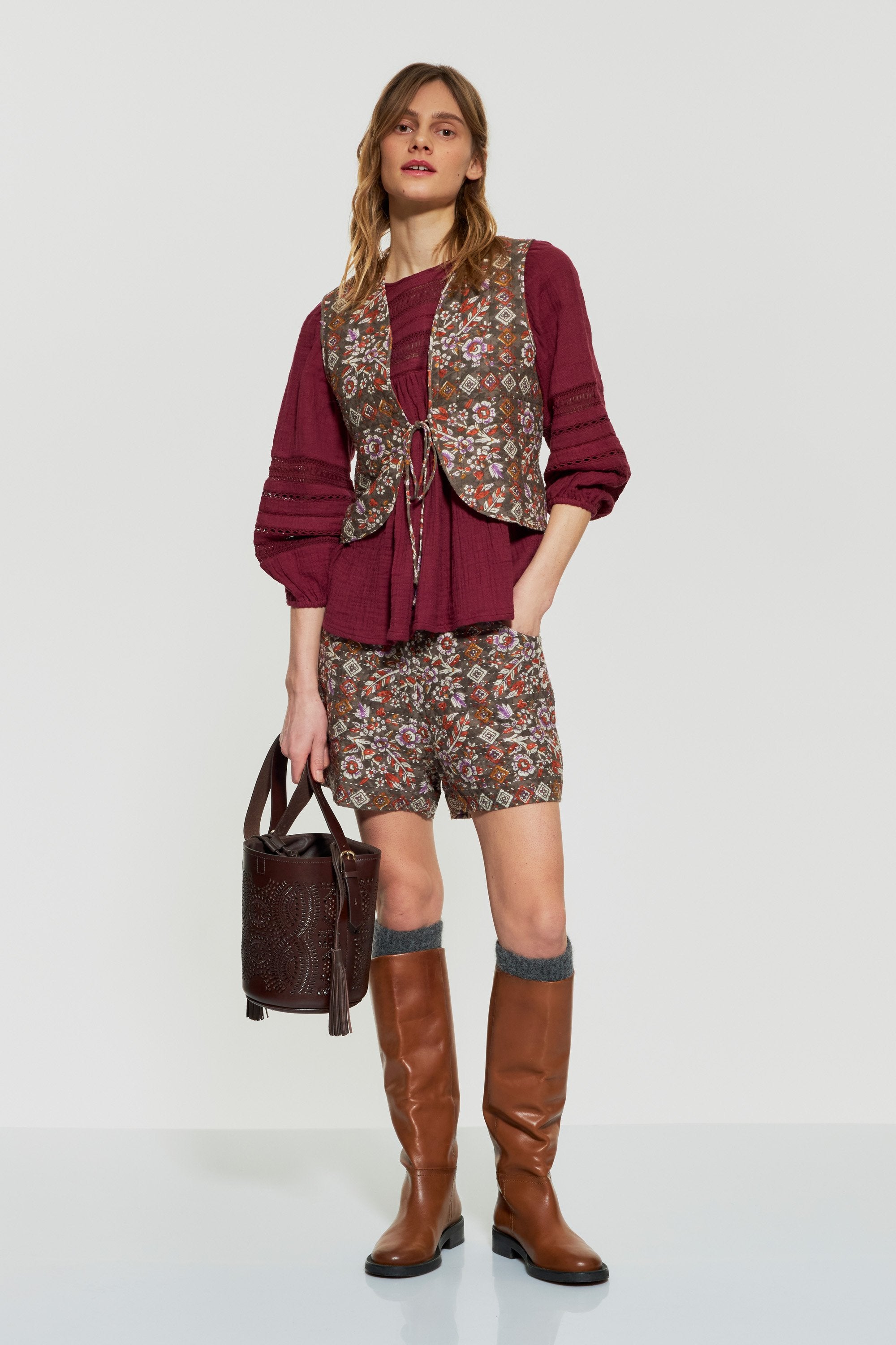 Floral quilted print shorts