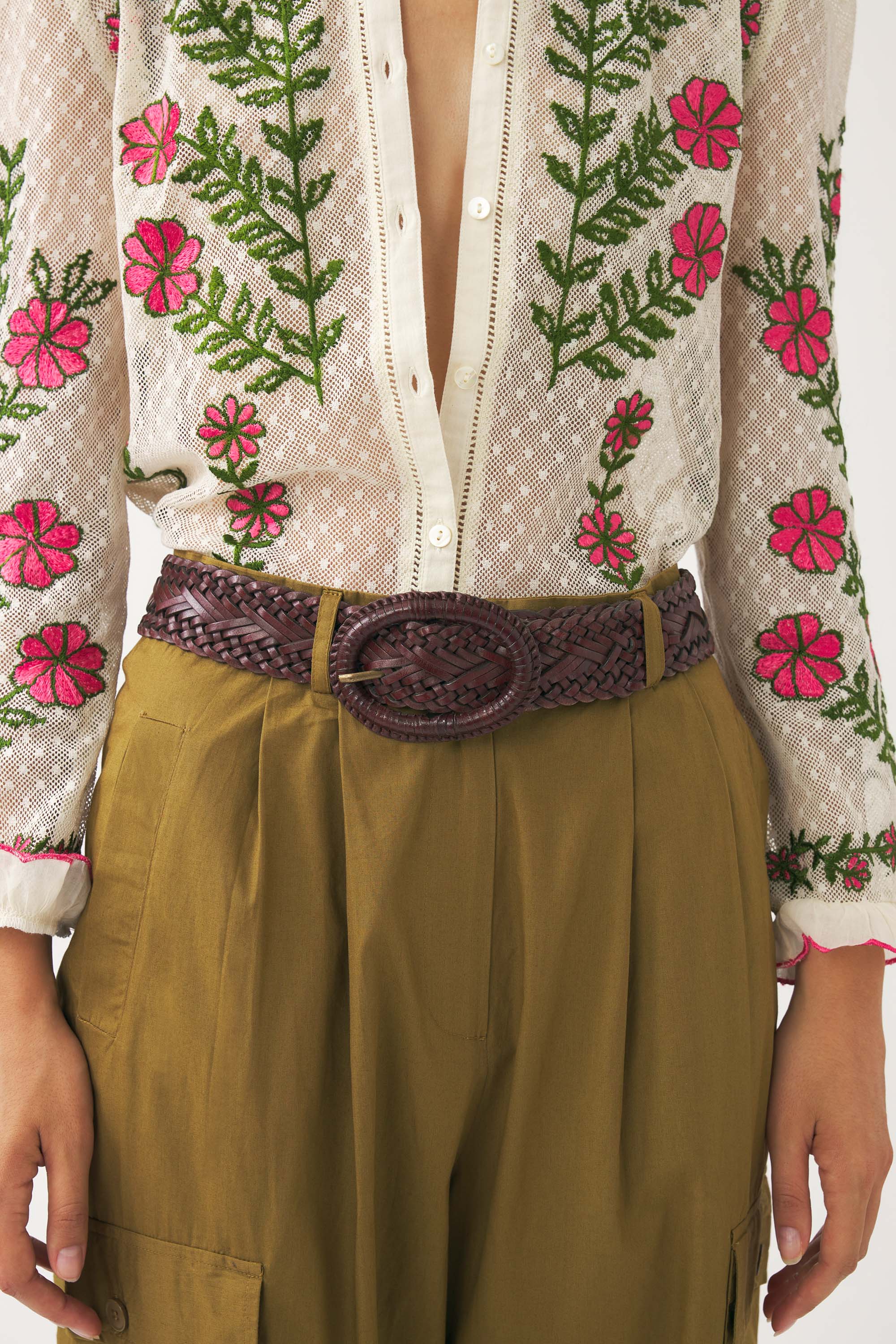 Lace-style openwork leather belt Galy