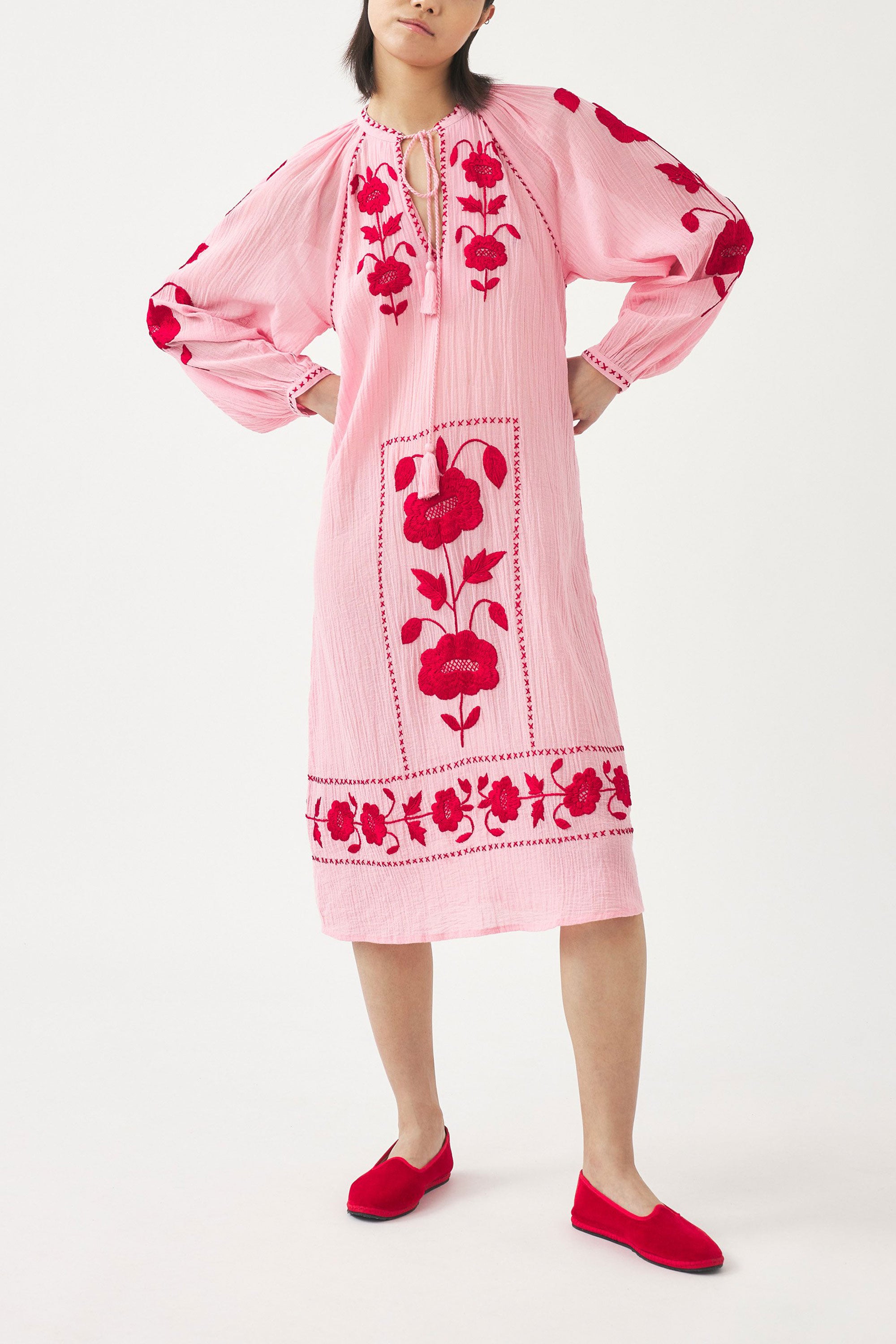 Dress with hand-embroidered silk details Ila