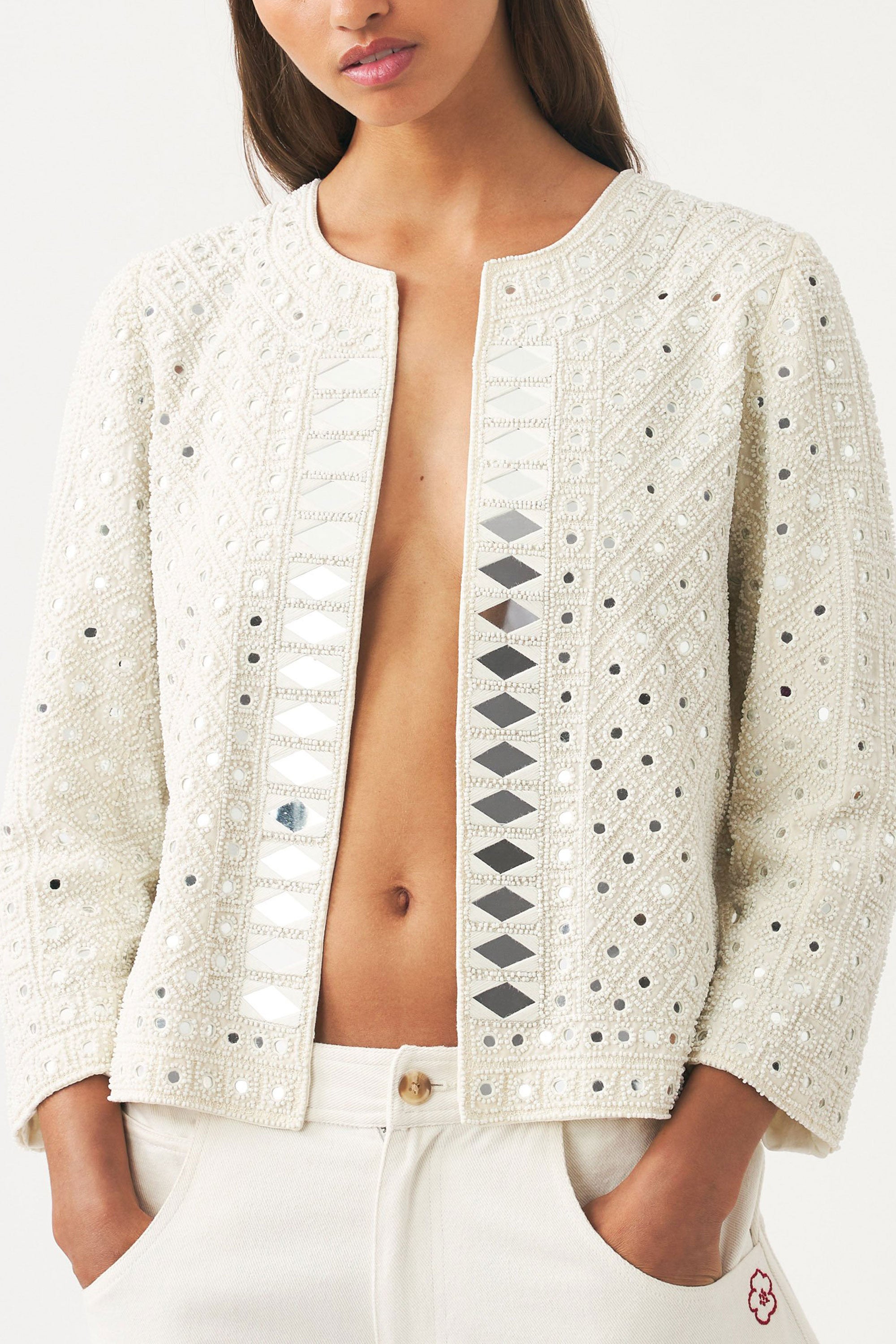 Chaqueta cóctel bordada con abalorios y espejos Mahani