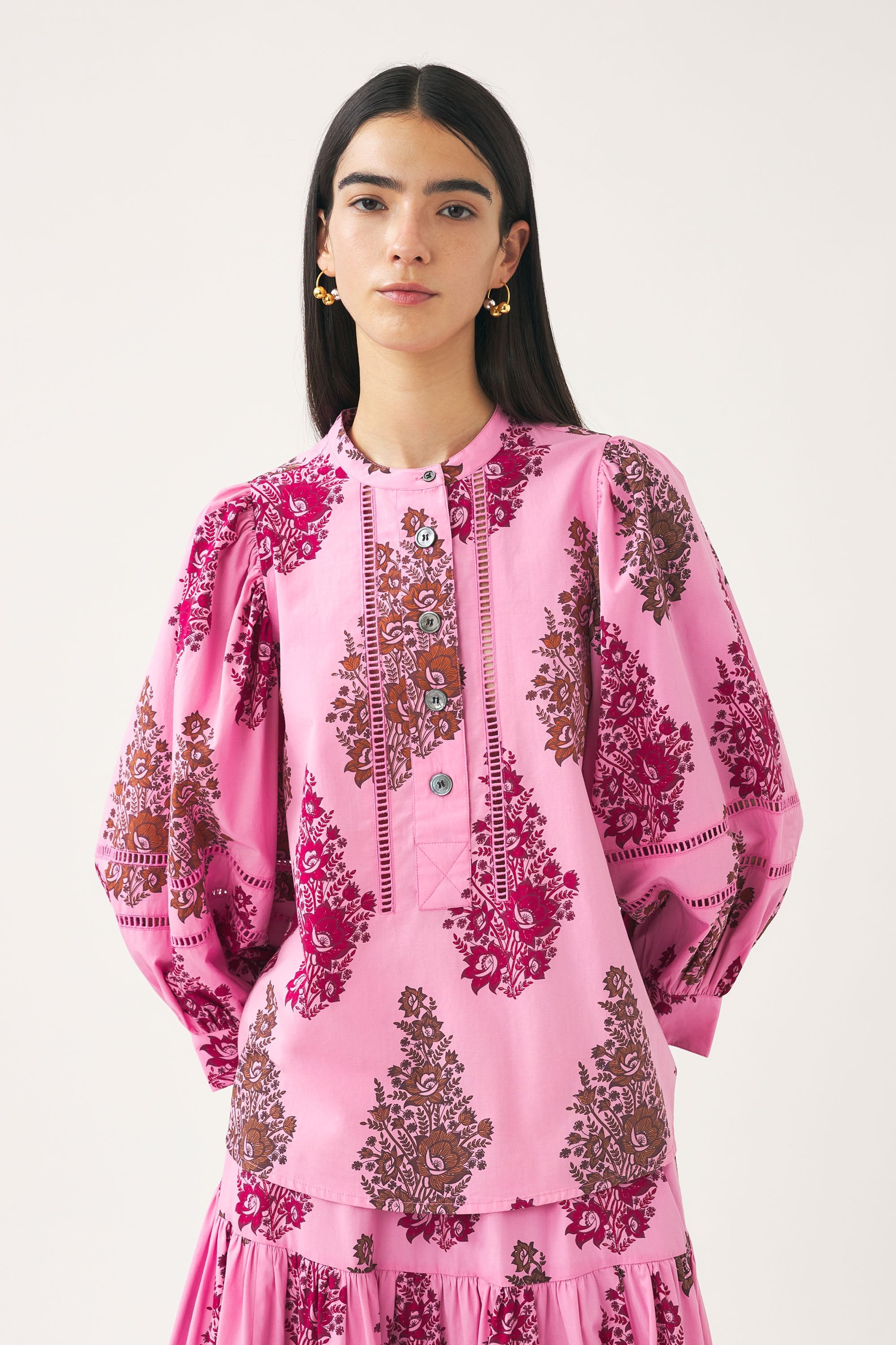 Puff sleeve print blouse Muguet