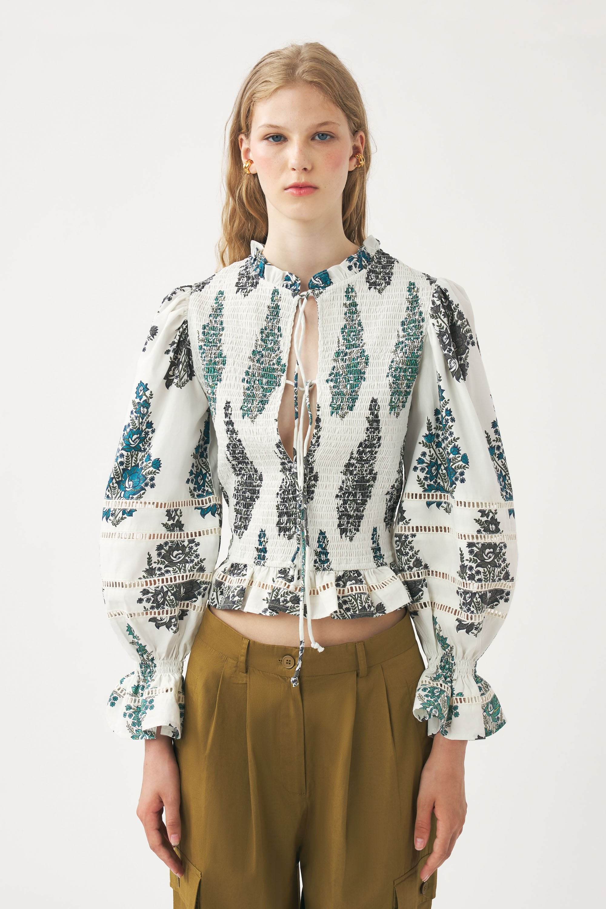 Print smocked blouse Muguet