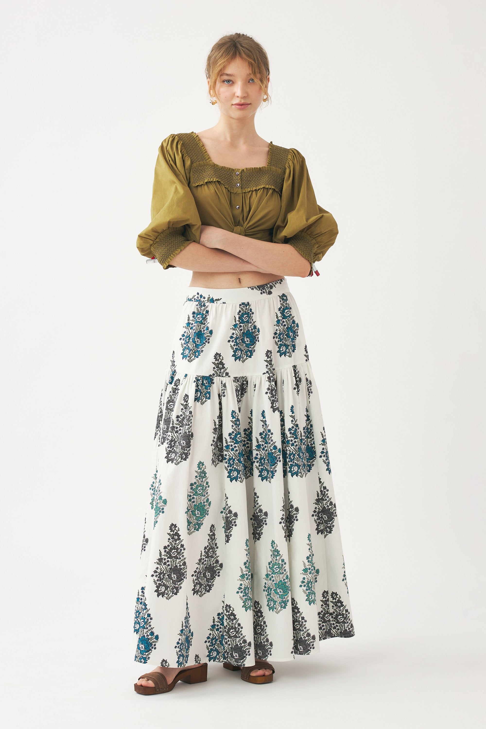 Hand-printed maxi skirt Muguet