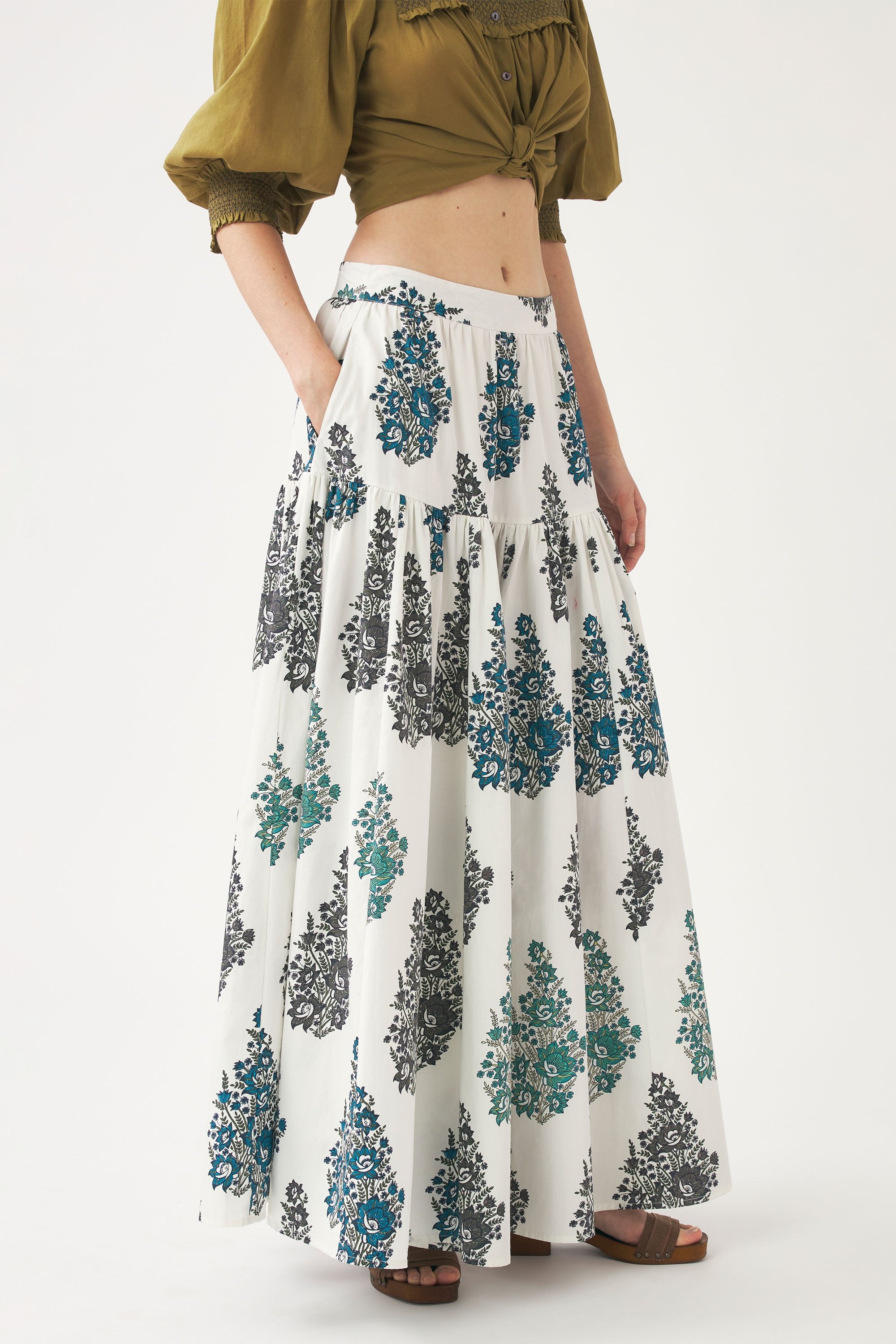 Hand-printed maxi skirt Muguet