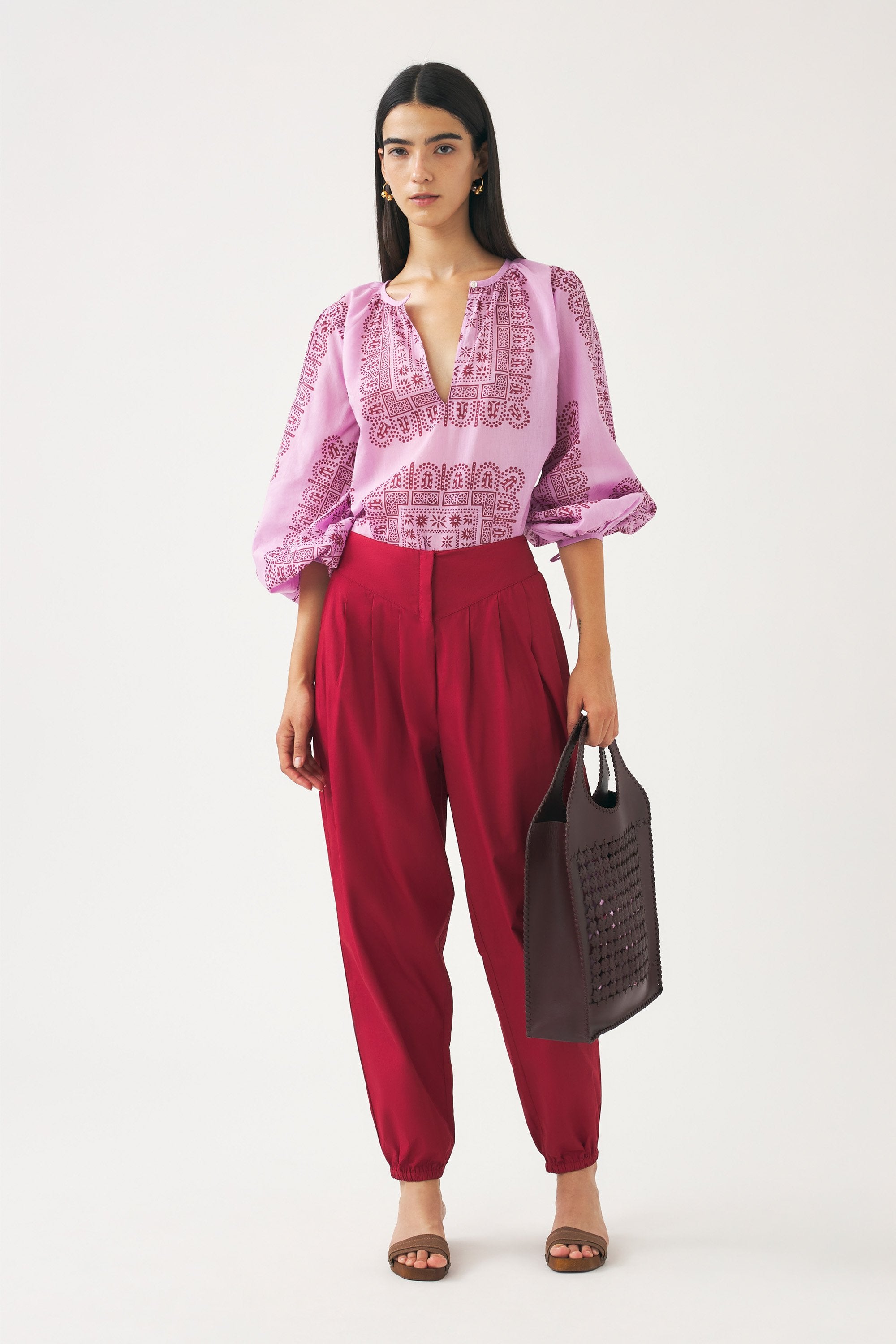 Blusa de voile de algodón estampado Nalii