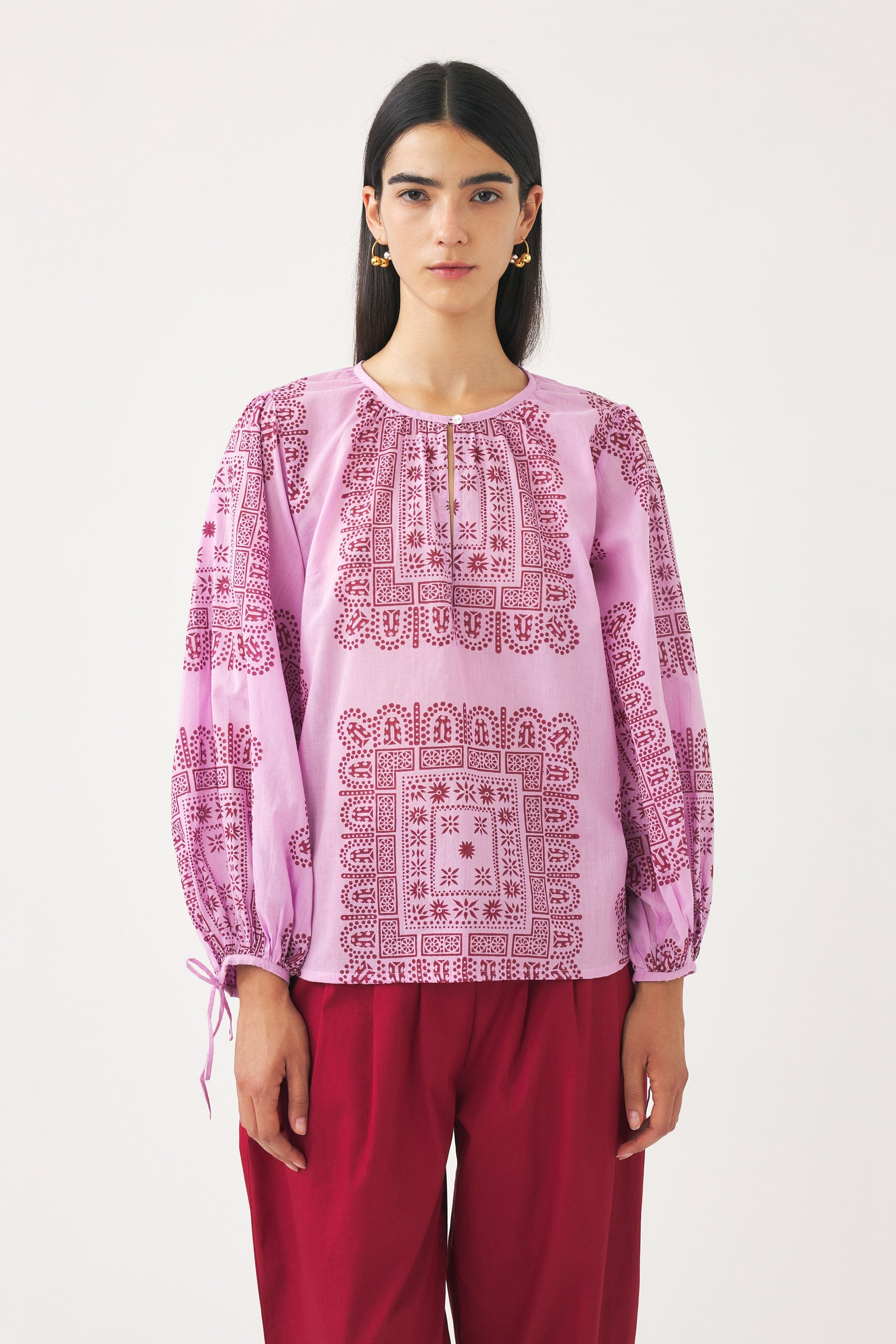 Blusa de voile de algodón estampado Nalii