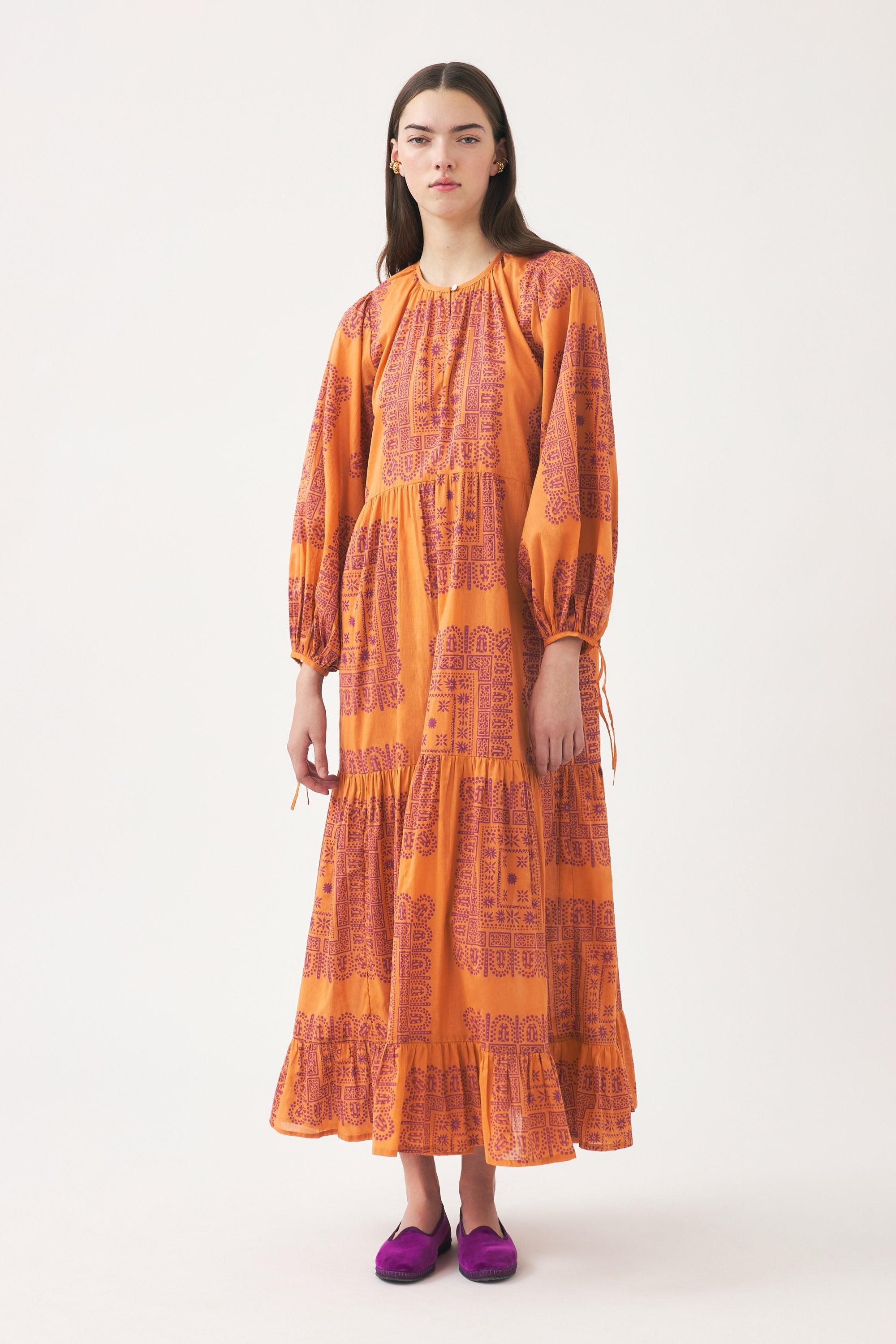 Cotton voile print maxi dress Nalii