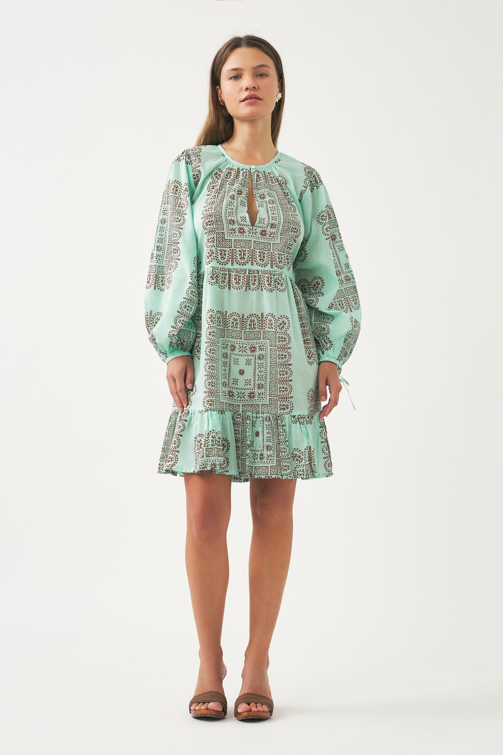 Vestido corto de voile de algodón estampado Nalii