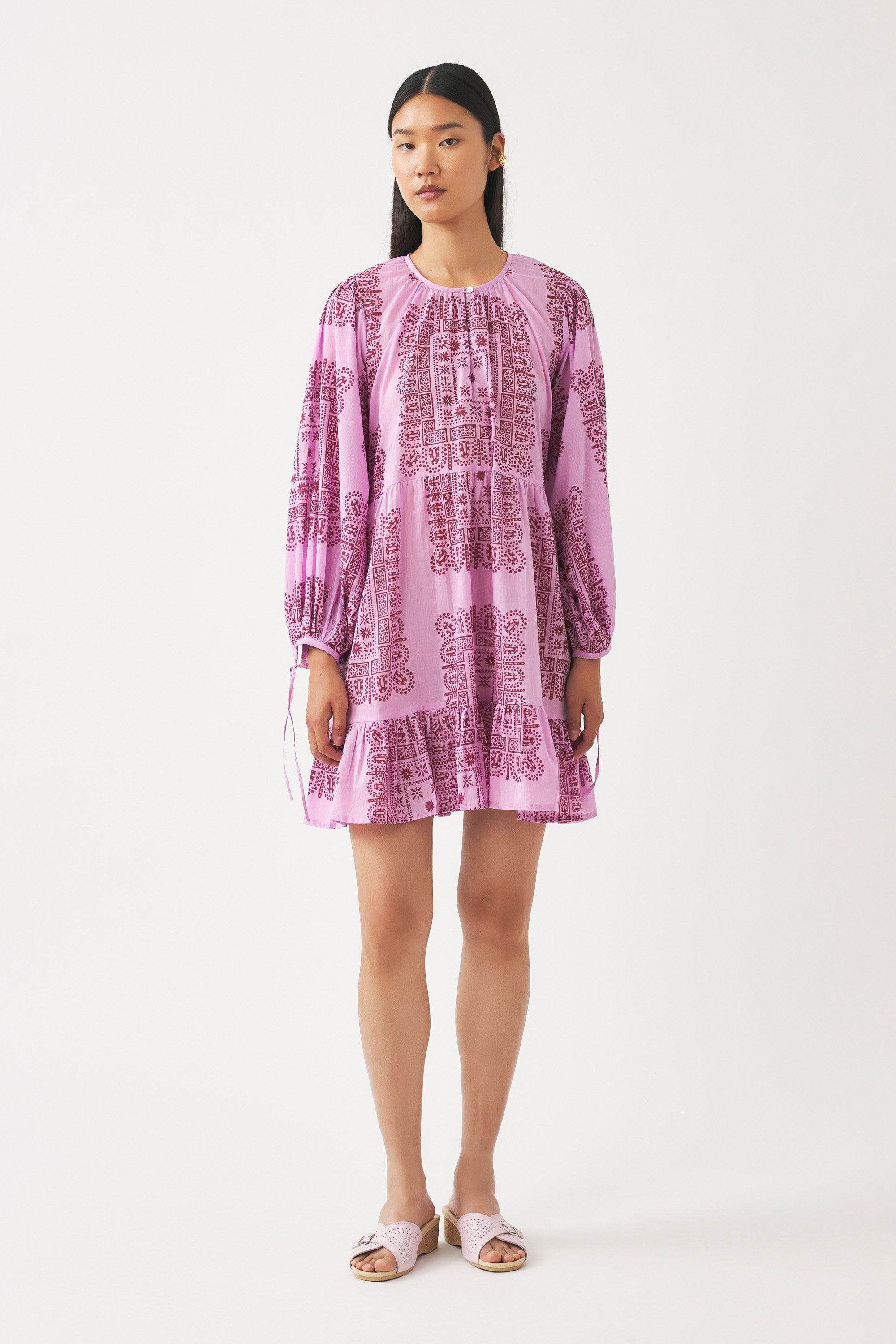 Vestido corto de voile de algodón estampado Nalii