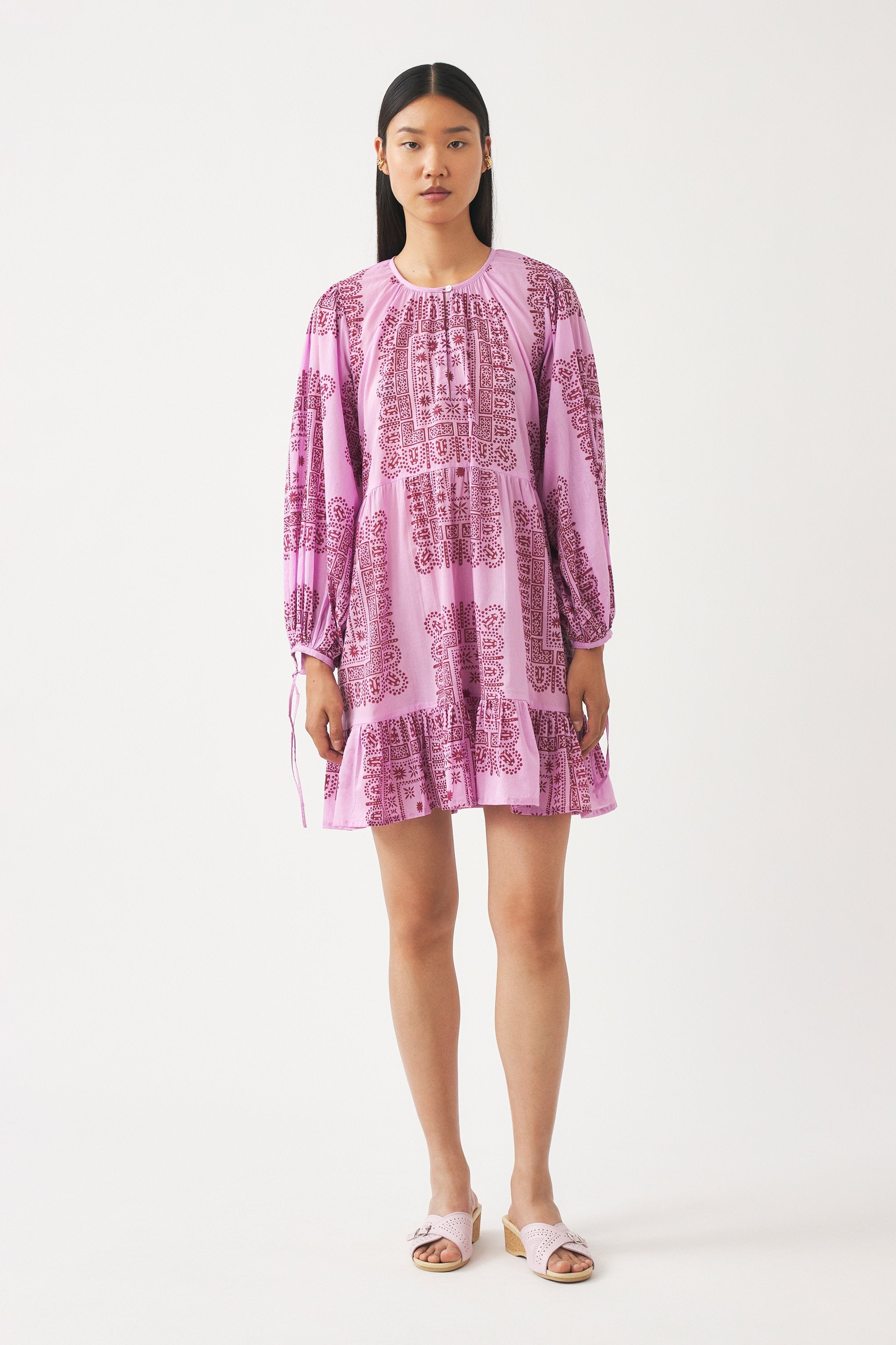 Vestido corto de voile de algodón estampado Nalii