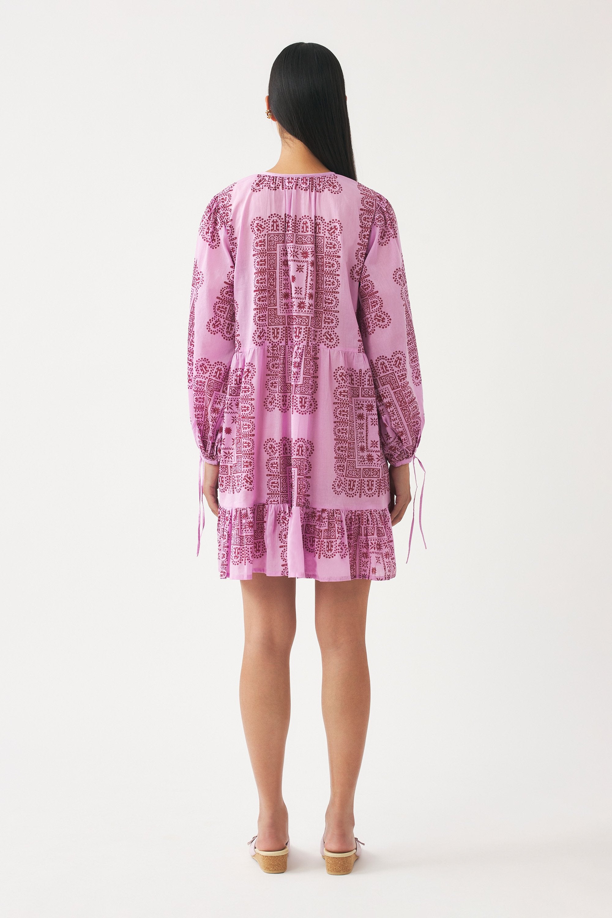 Vestido corto de voile de algodón estampado Nalii