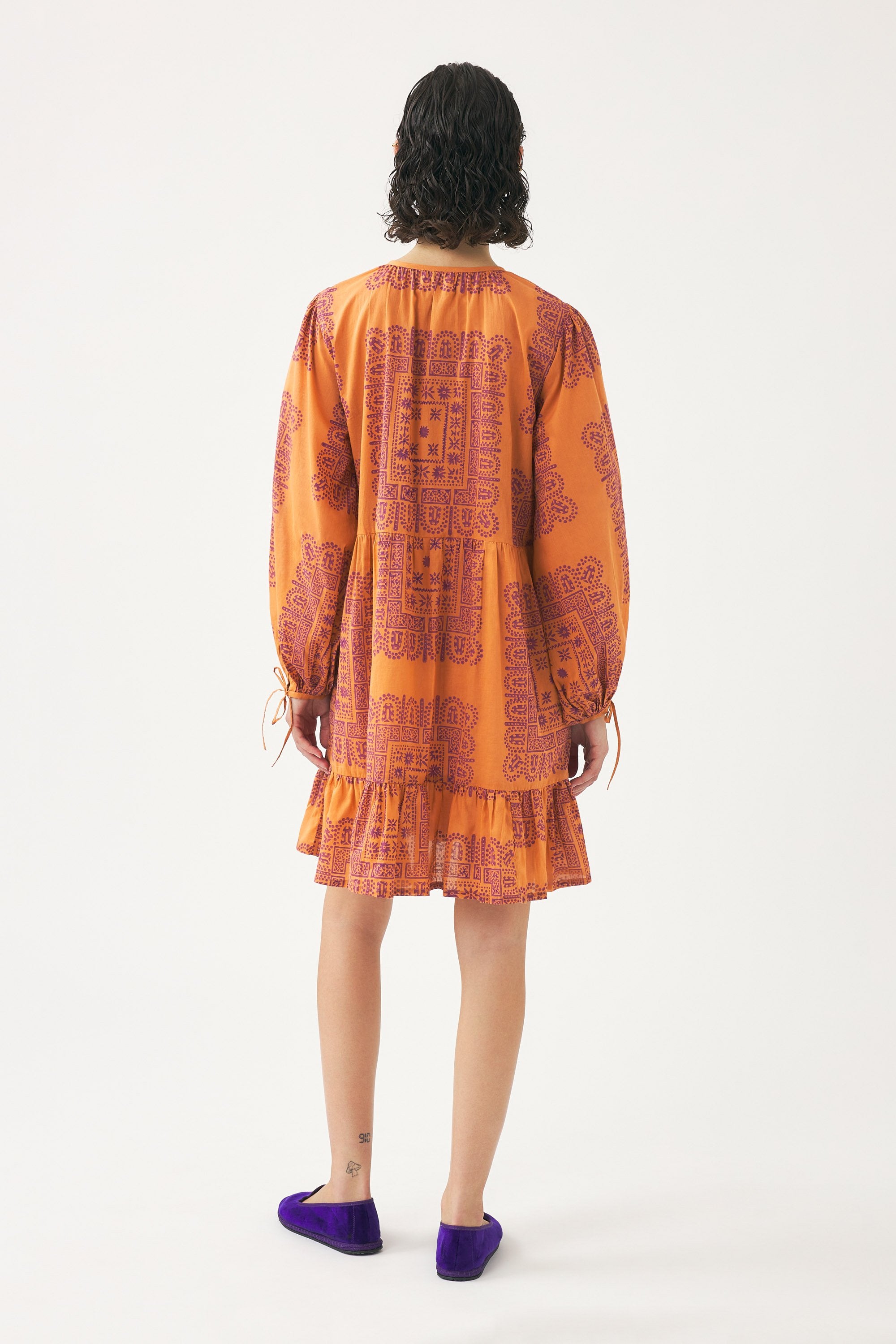 Vestido corto de voile de algodón estampado Nalii