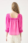 Squared-collar and smocked blouse Perrine