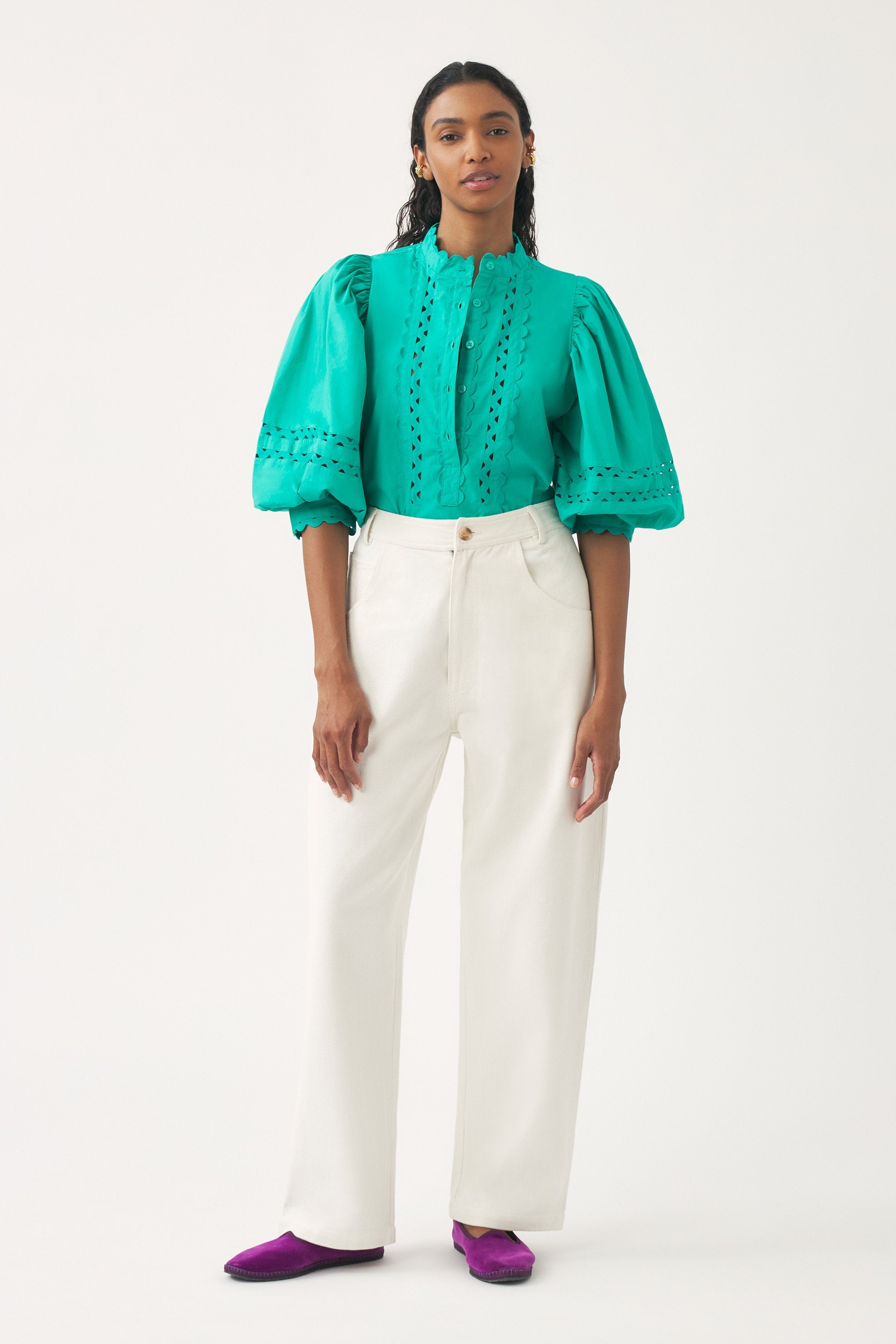 Cotton poplin openwork blouse Rodo