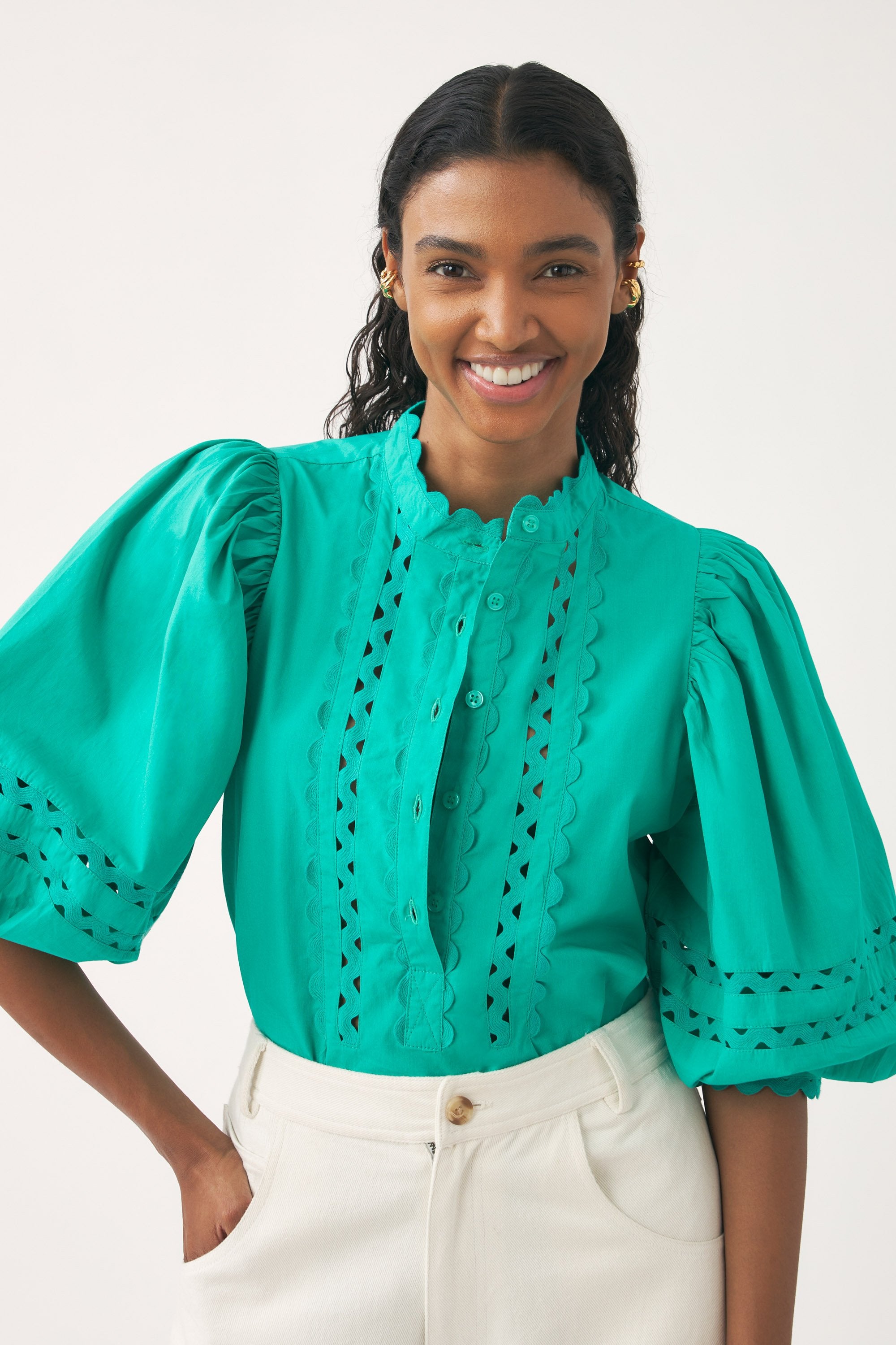 Cotton poplin openwork blouse Rodo