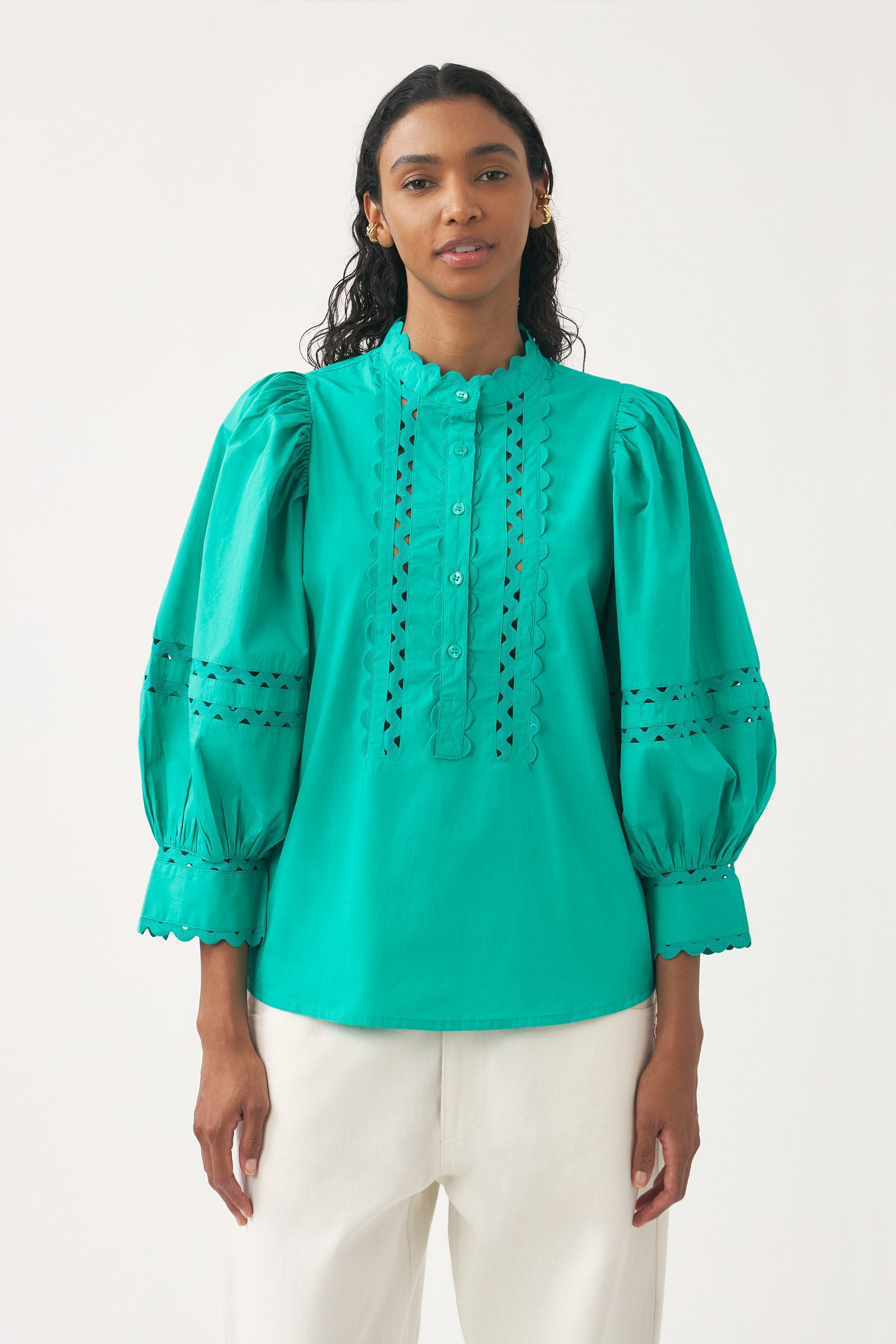 Cotton poplin openwork blouse Rodo