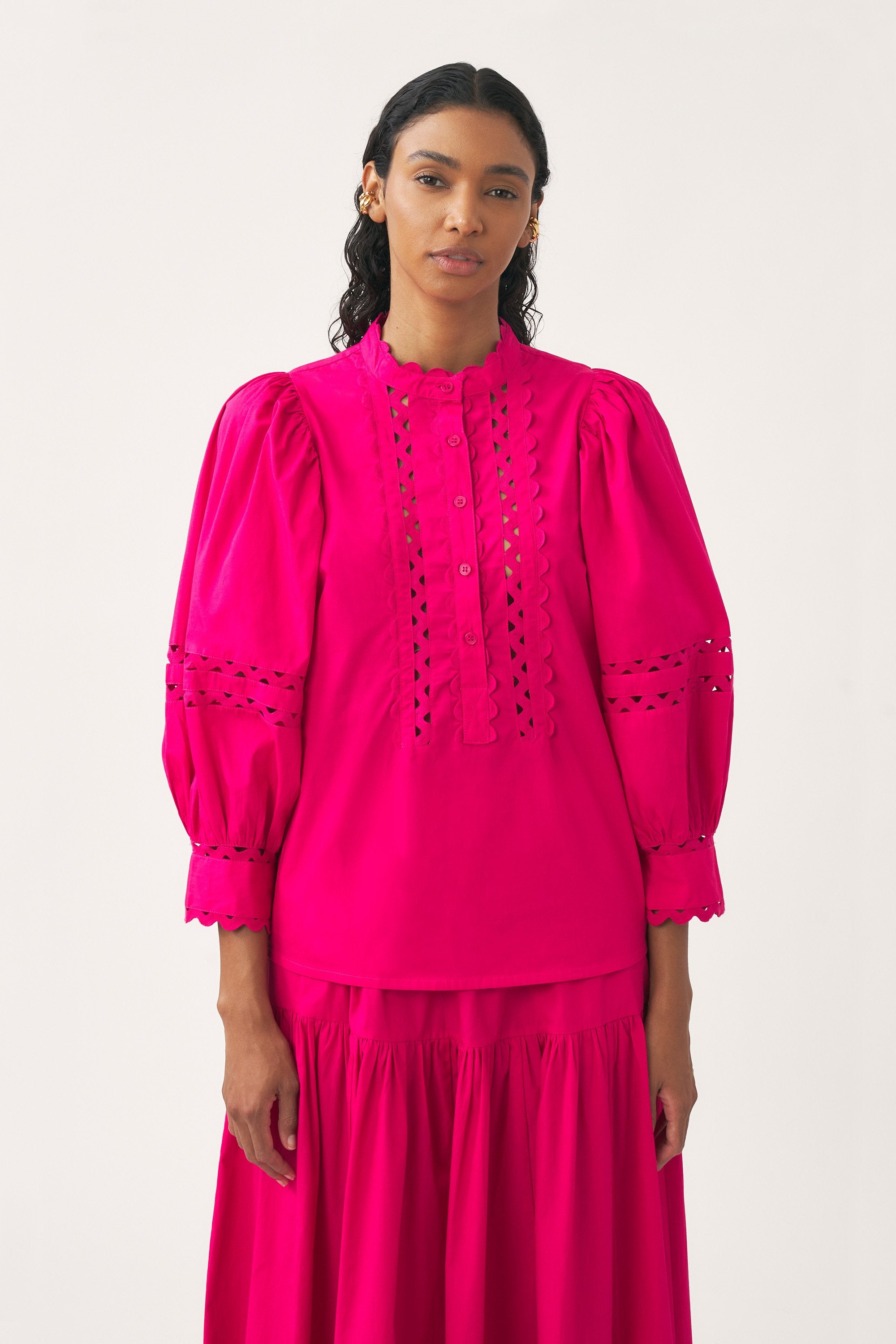 Cotton poplin openwork blouse Rodo
