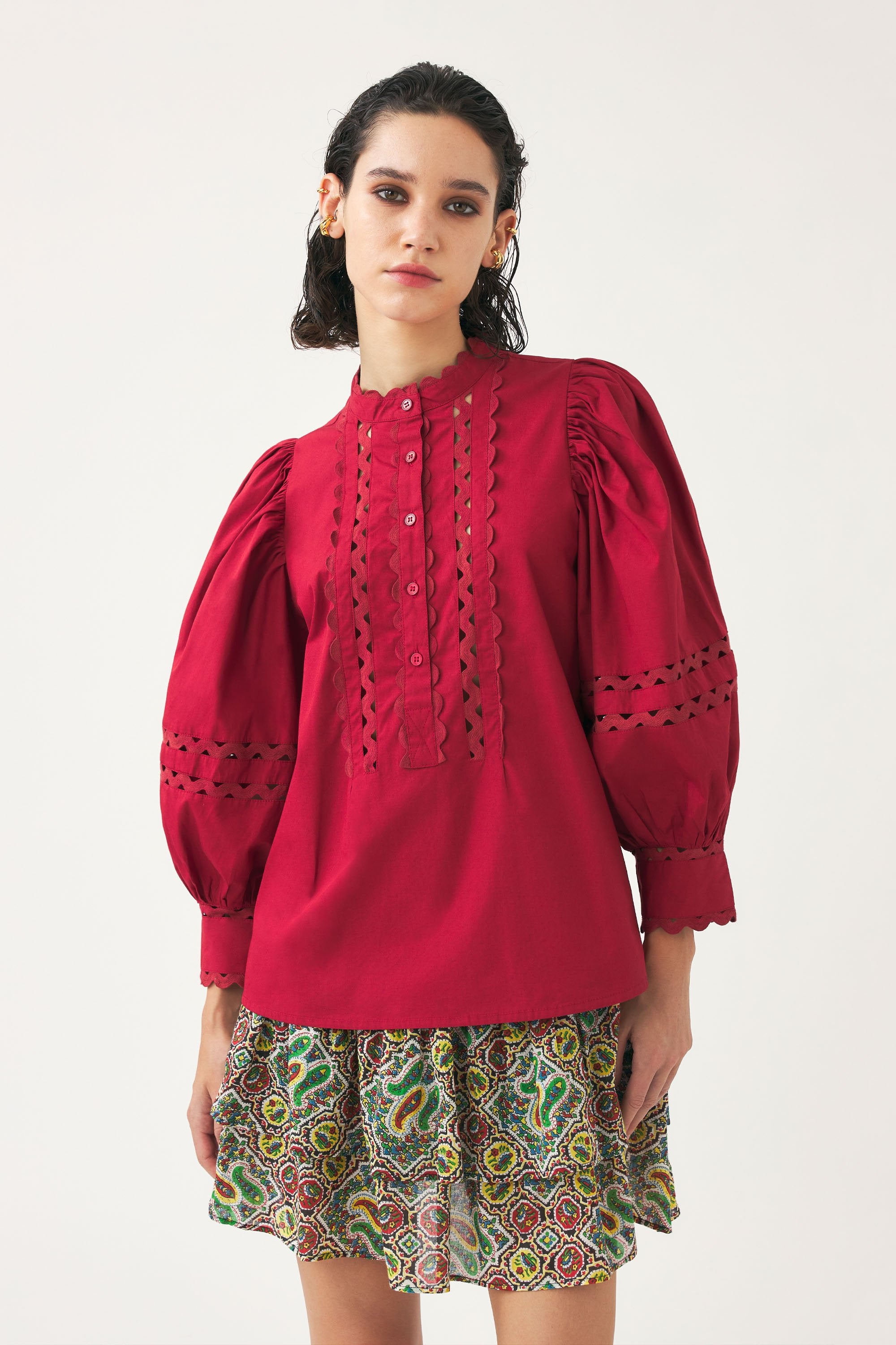 Cotton poplin openwork blouse Rodo