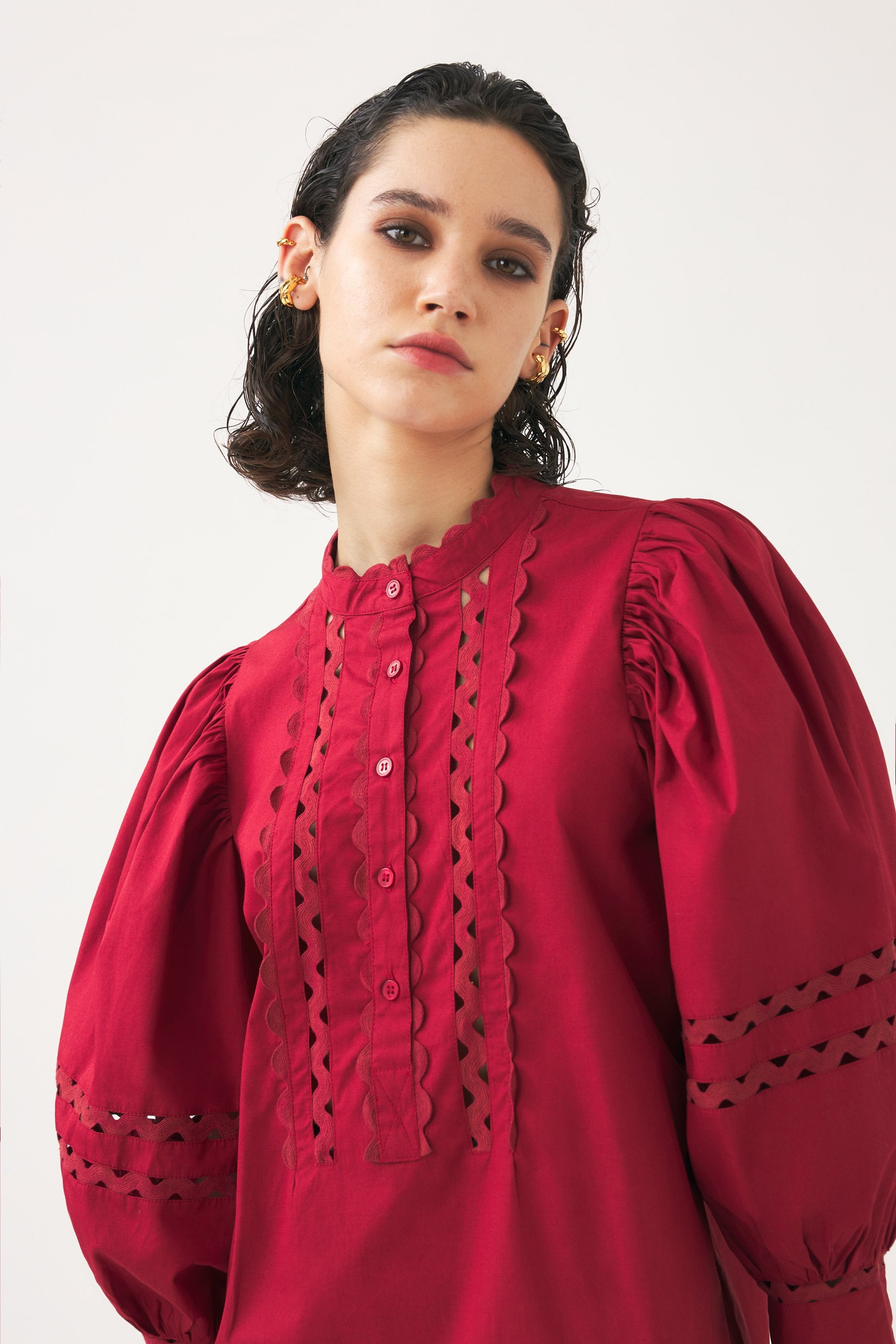 Cotton poplin openwork blouse Rodo