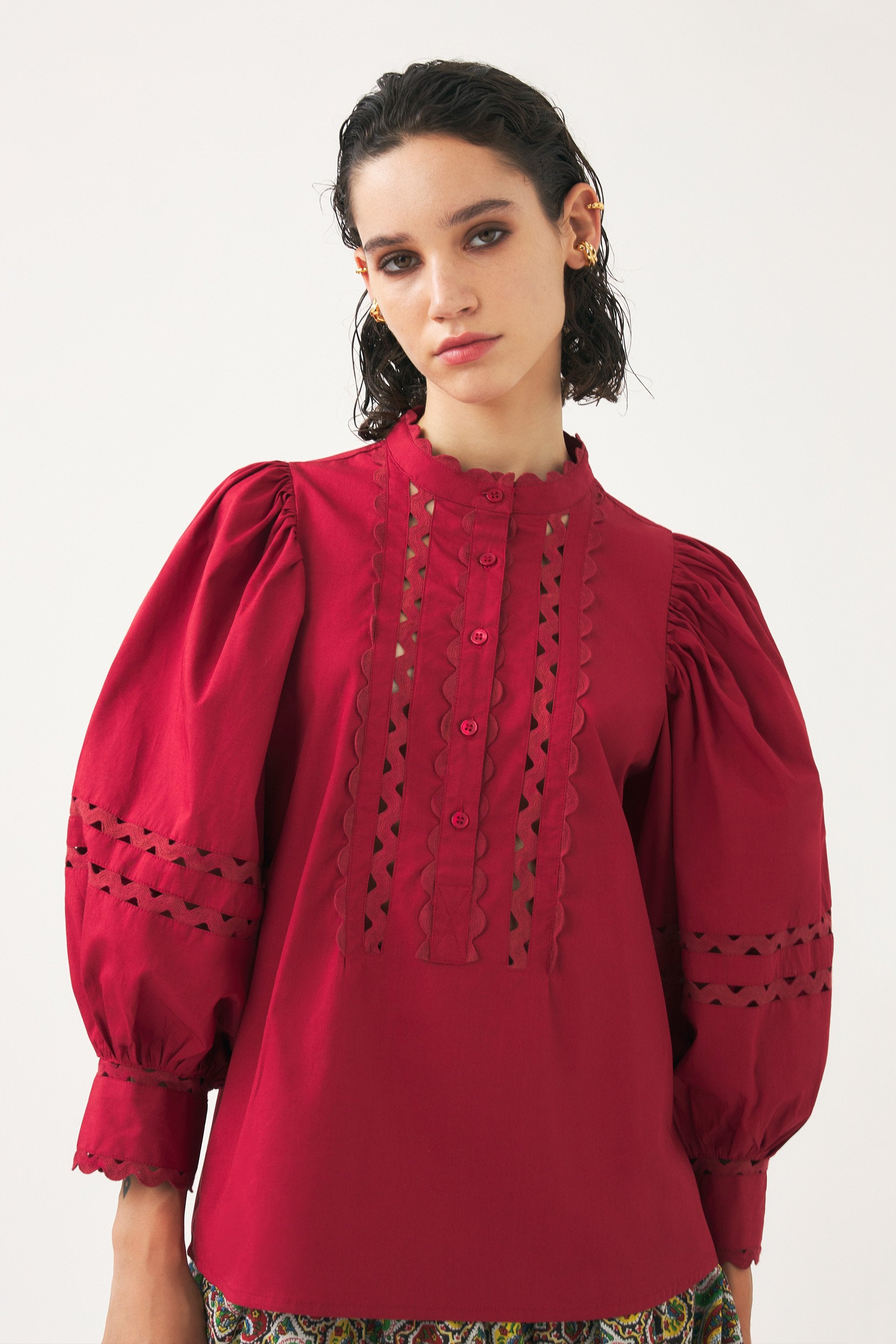 Cotton poplin openwork blouse Rodo