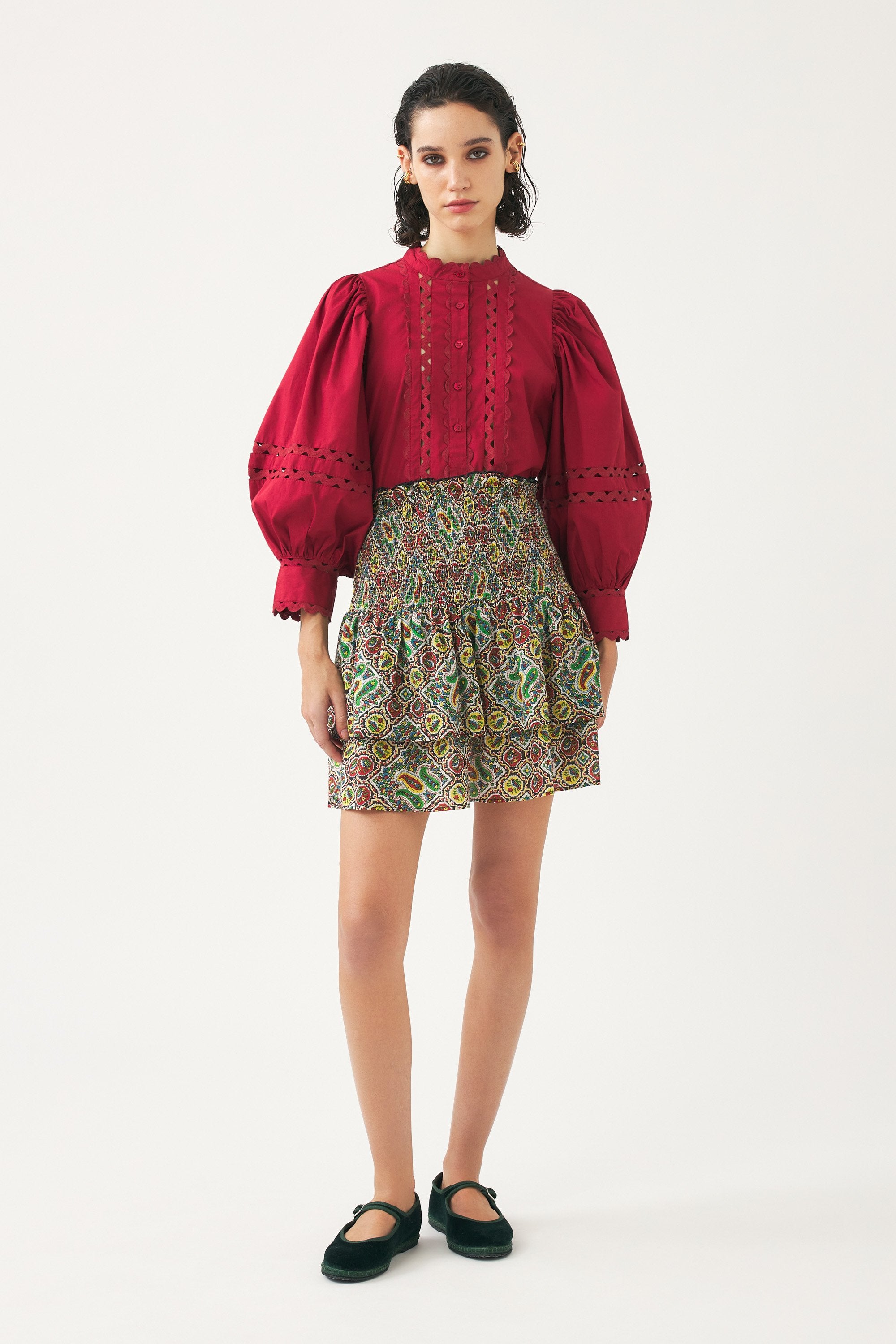 Cotton poplin openwork blouse Rodo