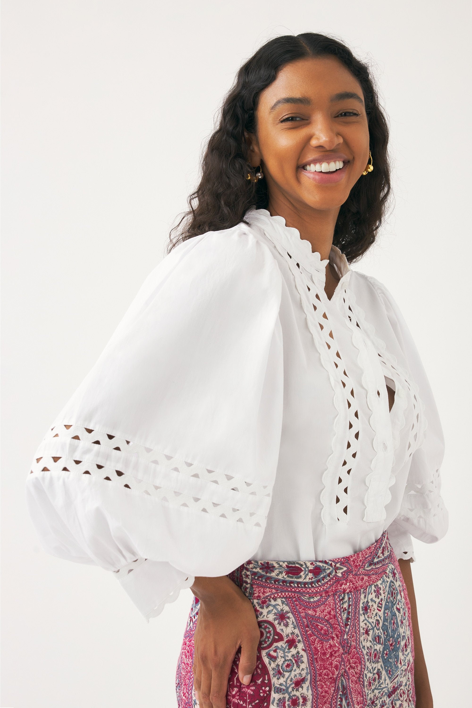 Cotton poplin openwork blouse Rodo