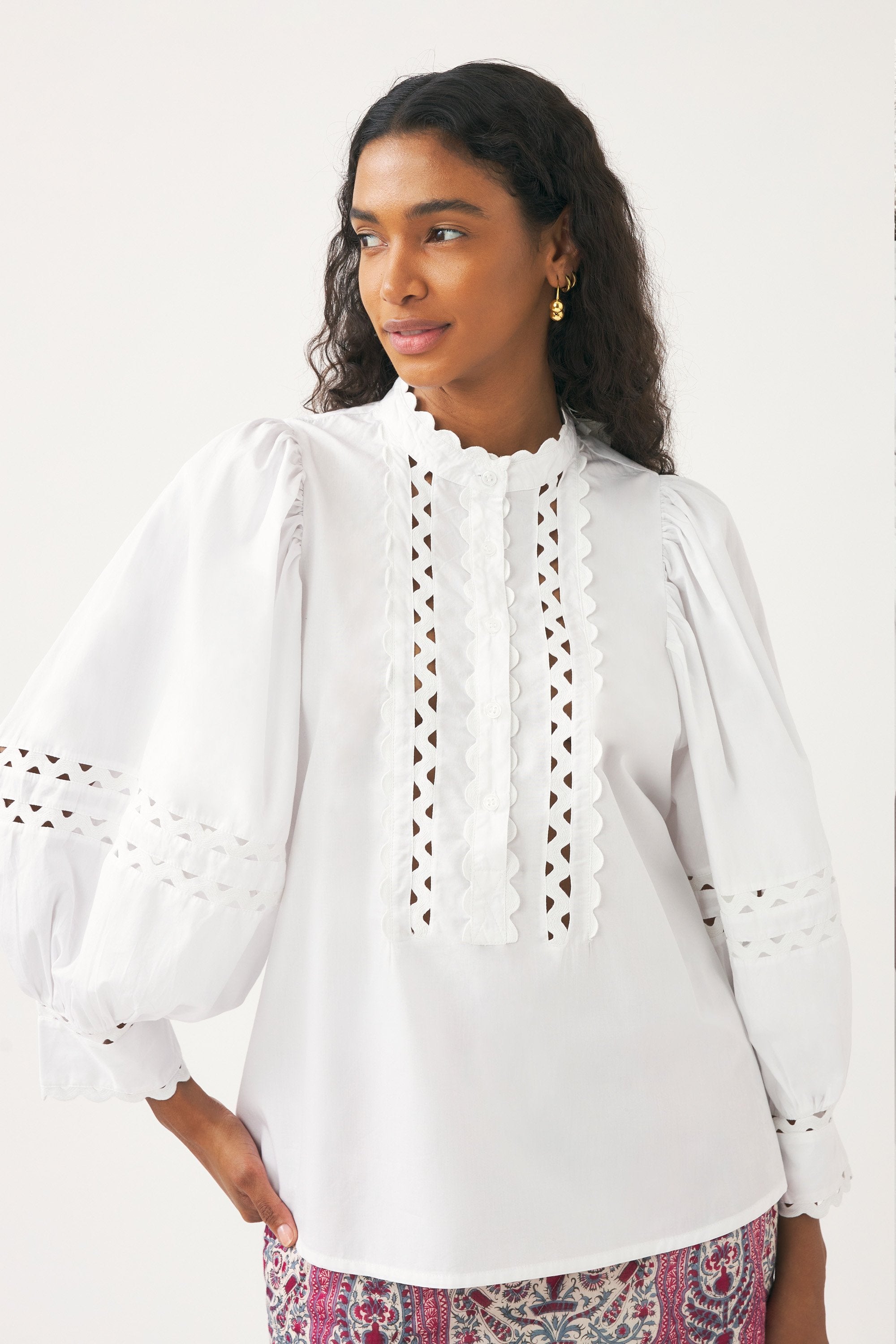 Cotton poplin openwork blouse Rodo
