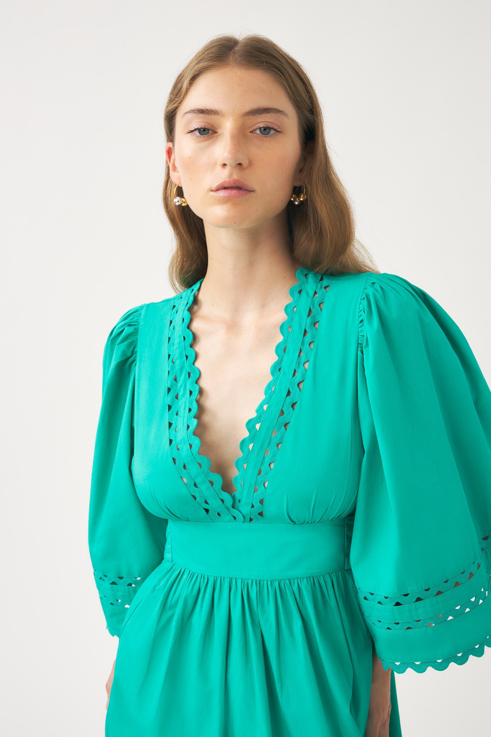 Cotton poplin openwork maxi dress Rodo
