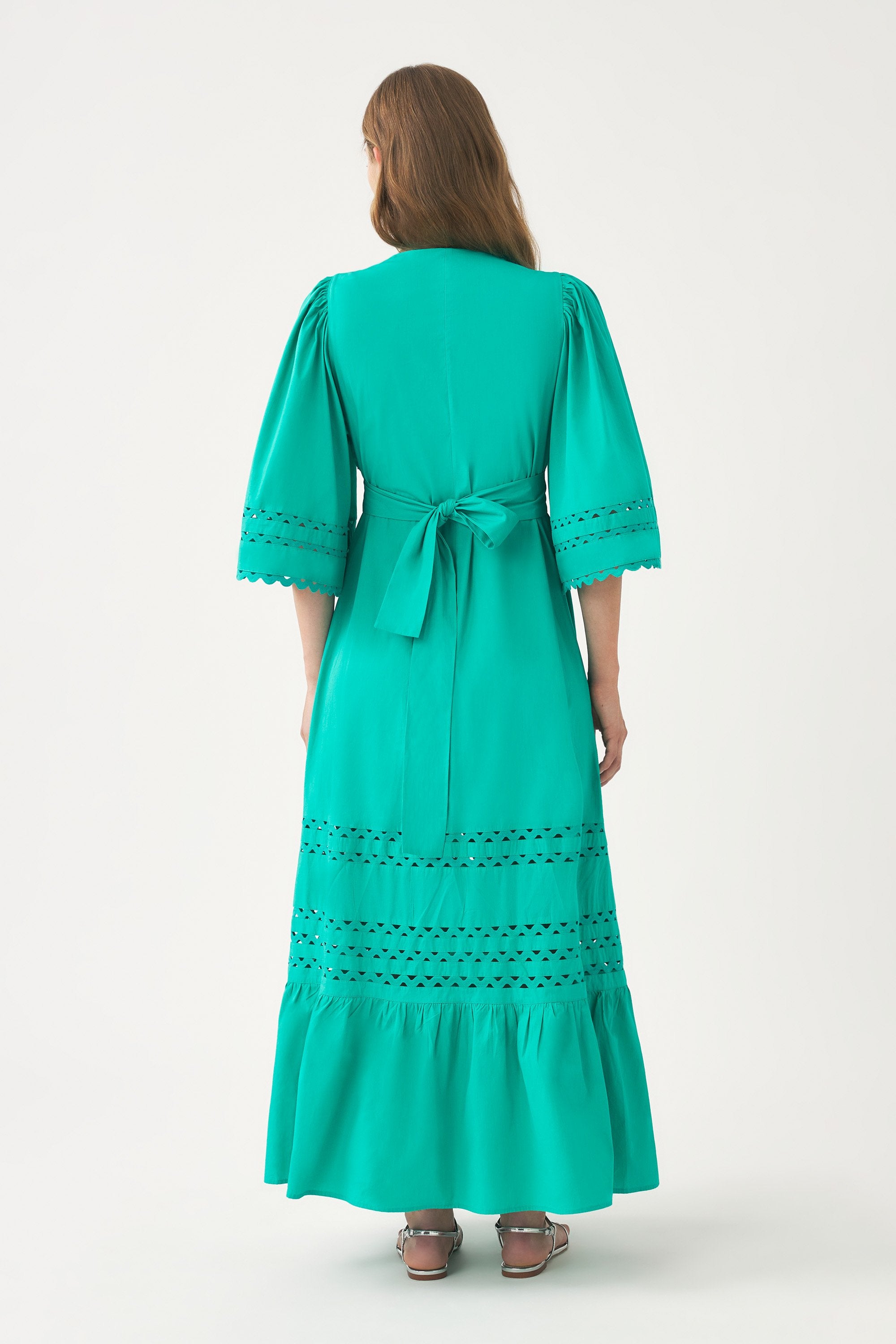Cotton poplin openwork maxi dress Rodo