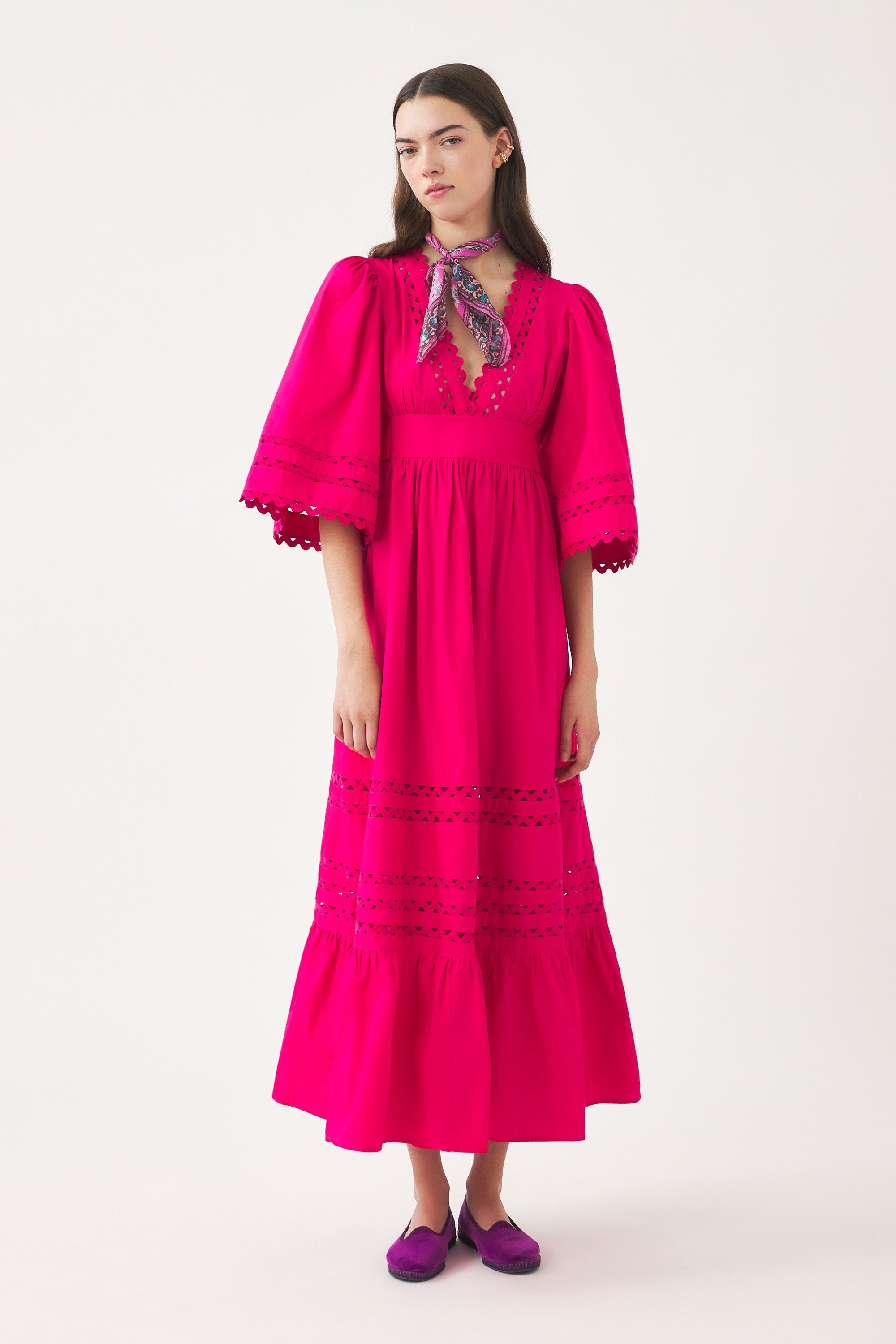 Cotton poplin openwork maxi dress Rodo