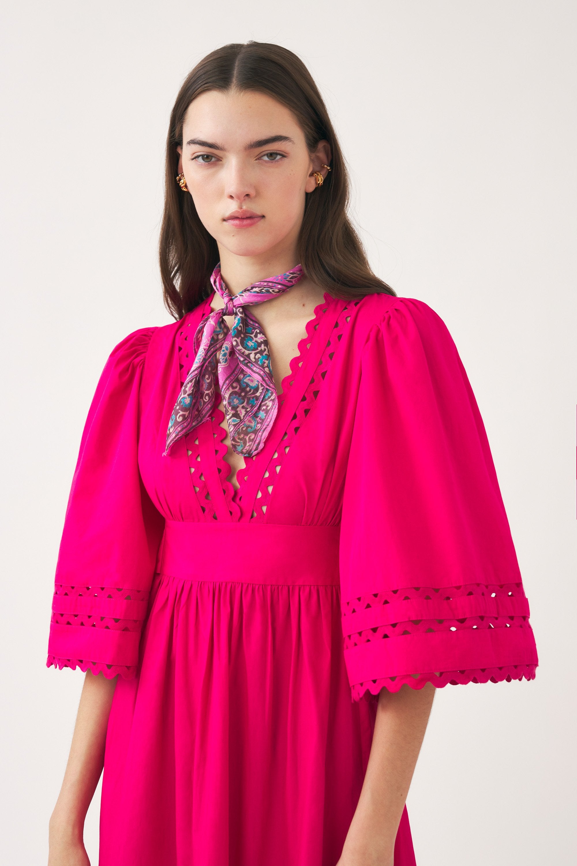 Cotton poplin openwork maxi dress Rodo