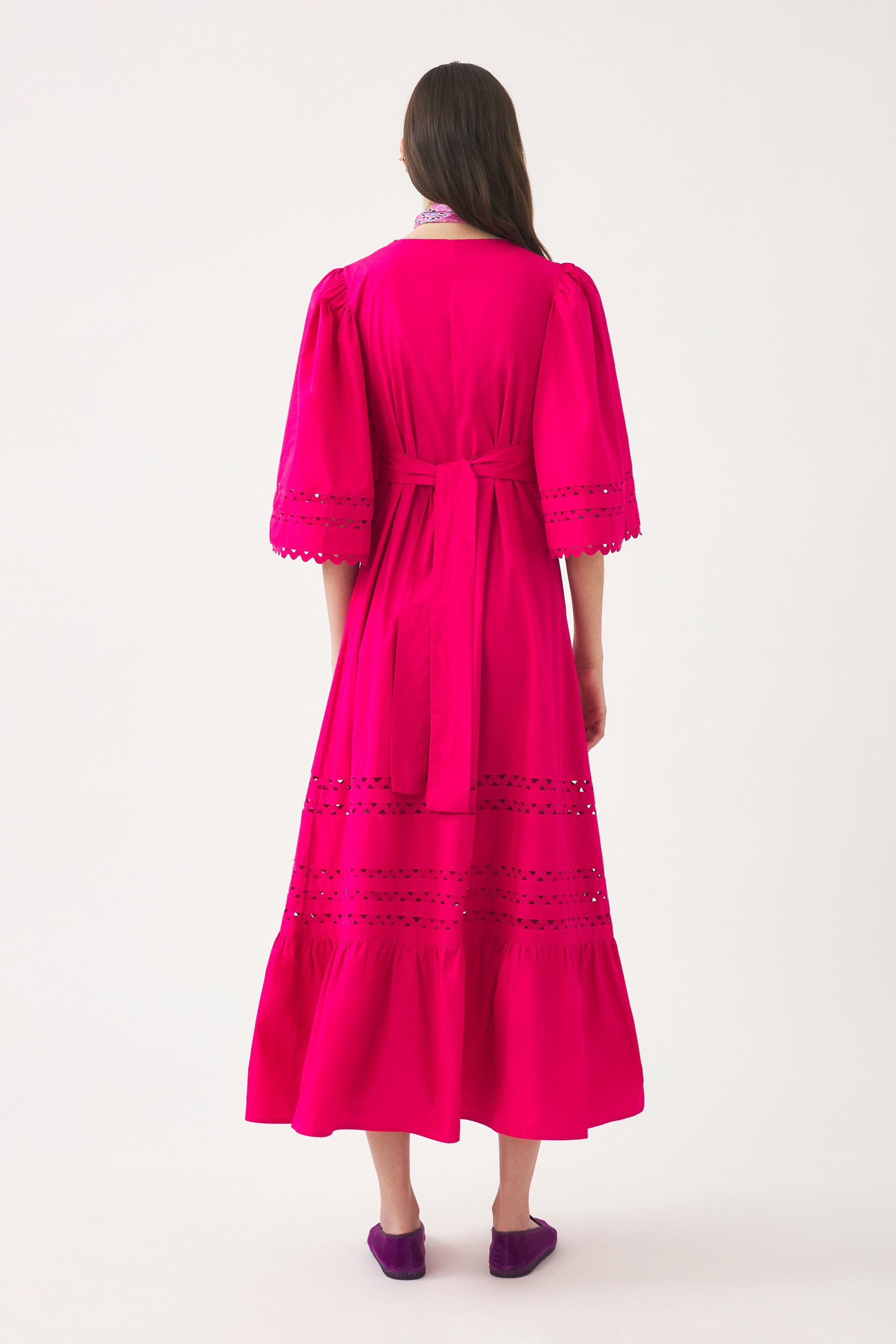 Cotton poplin openwork maxi dress Rodo